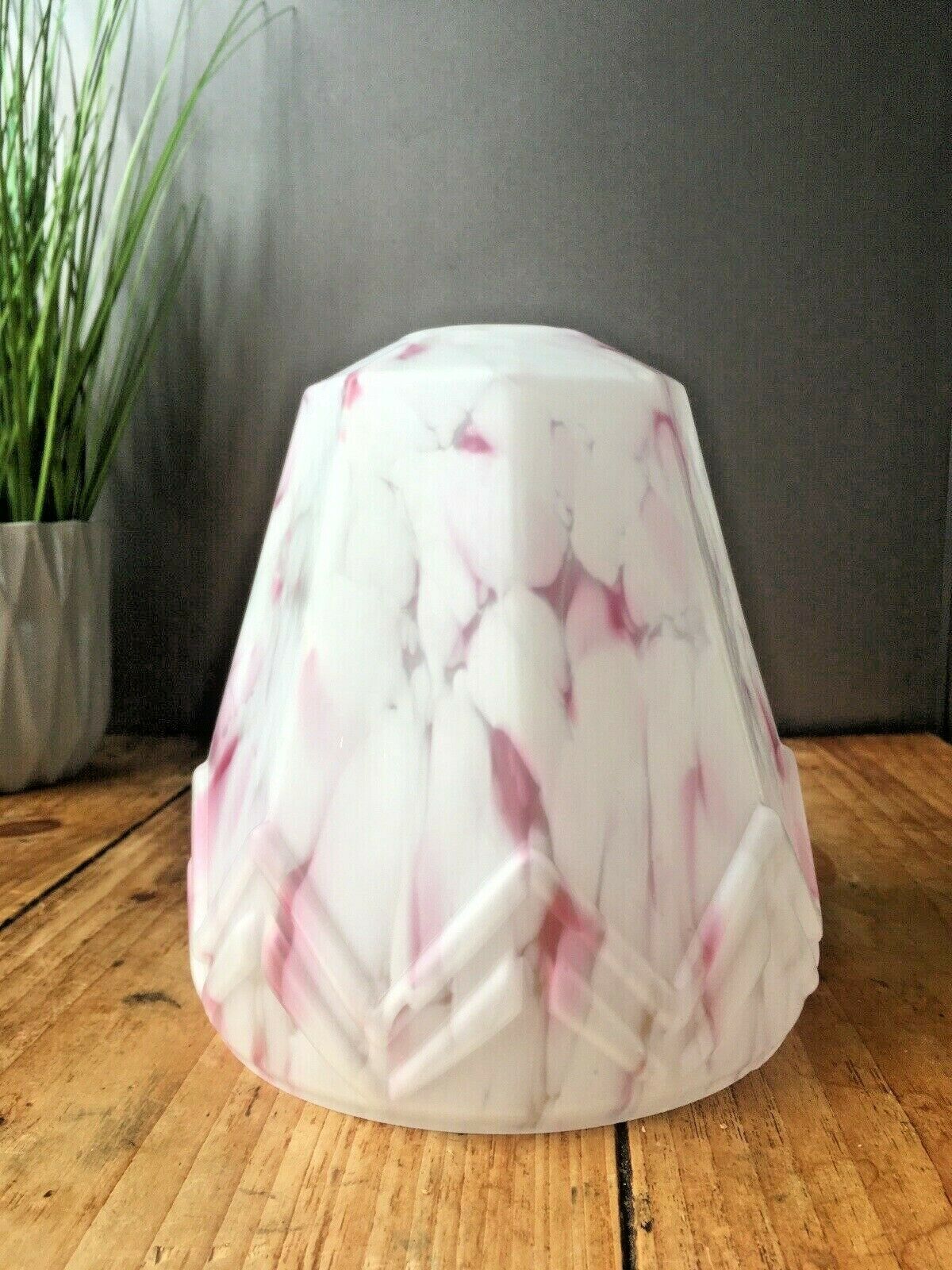 Art Deco Pink Marbled Geometric Zig Zag Splatter Glass Ceiling Light Lamp Shade photo Lighting