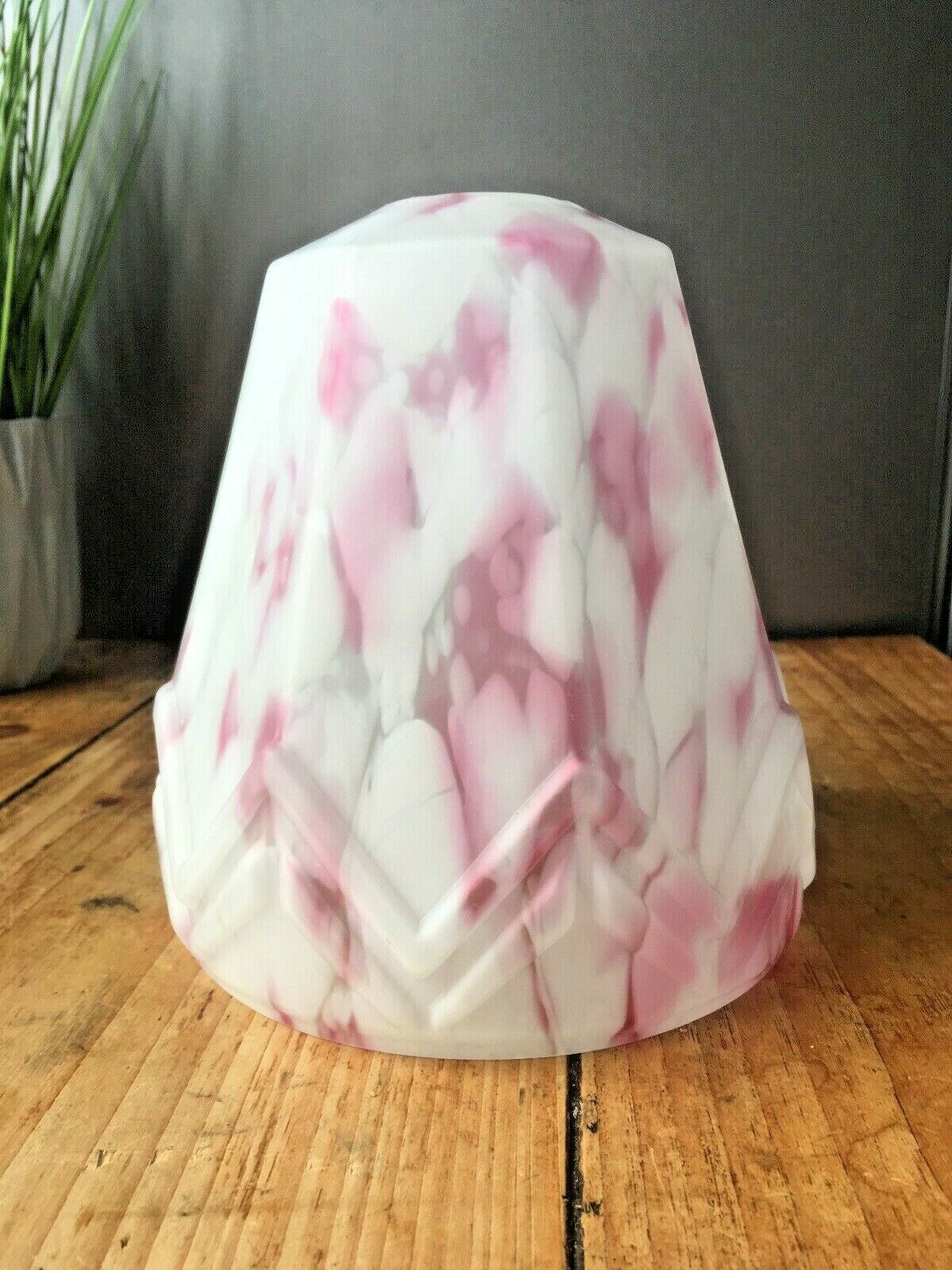 Art Deco Pink Marbled Geometric Zig Zag Splatter Glass Ceiling Light Lamp Shade photo vinterior