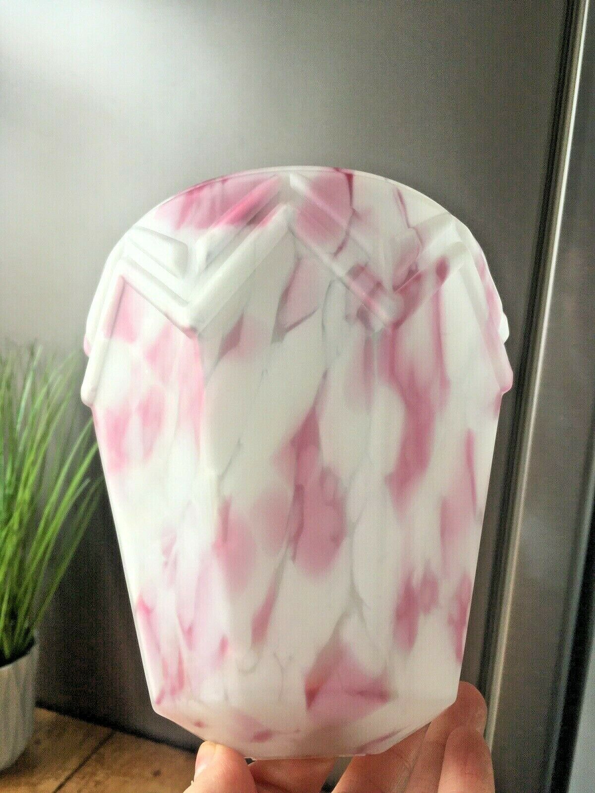 Art Deco Pink Marbled Geometric Zig Zag Splatter Glass Ceiling Light Lamp Shade photo buy
