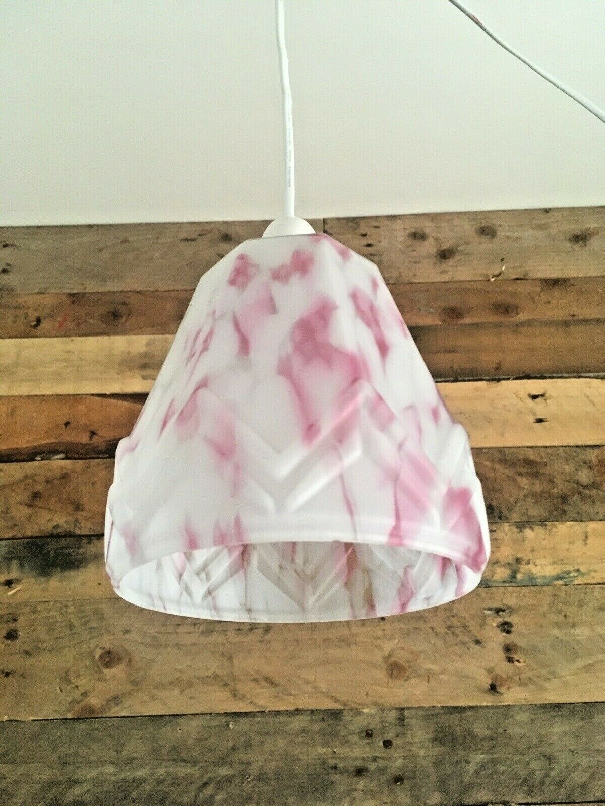 100.0 Art Deco Pink Marbled Geometric Zig Zag Splatter Glass Ceiling Light Lamp Shade photo