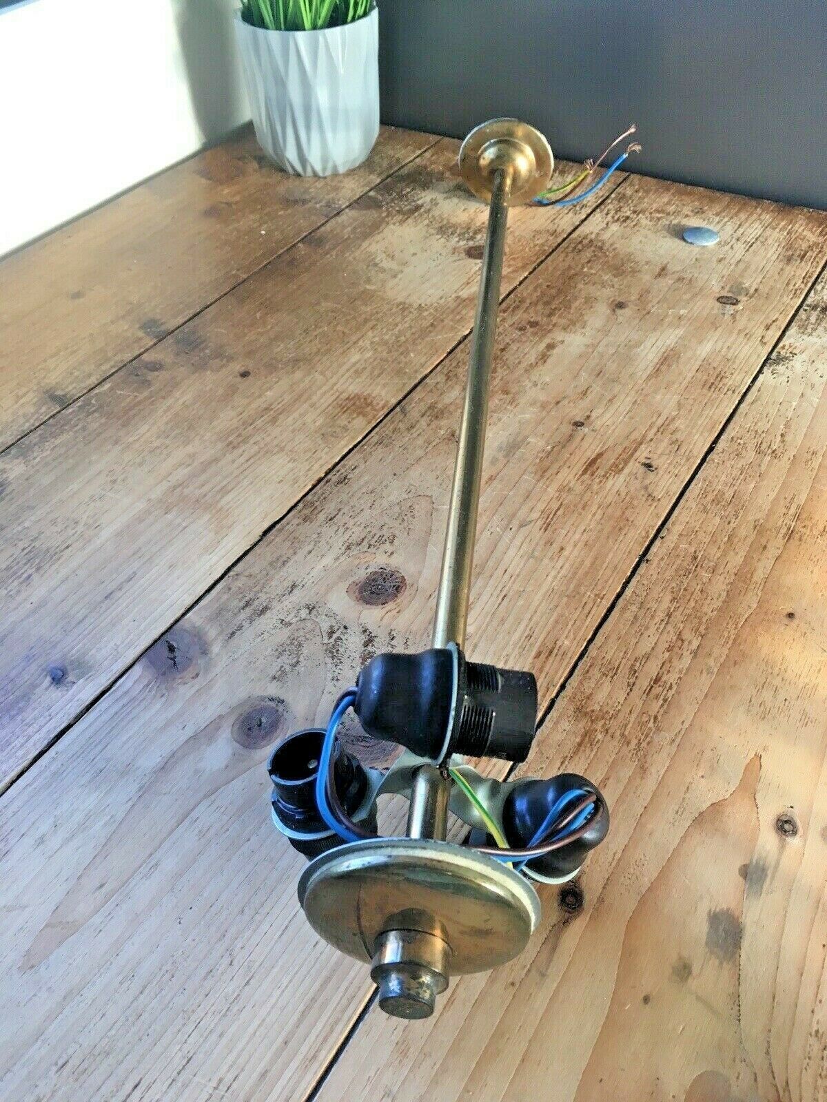 Mid Century Brass Light Fitting Ceiling Pole 3 Bulb Lamp Shade Holder 60's 70's photo vinterior