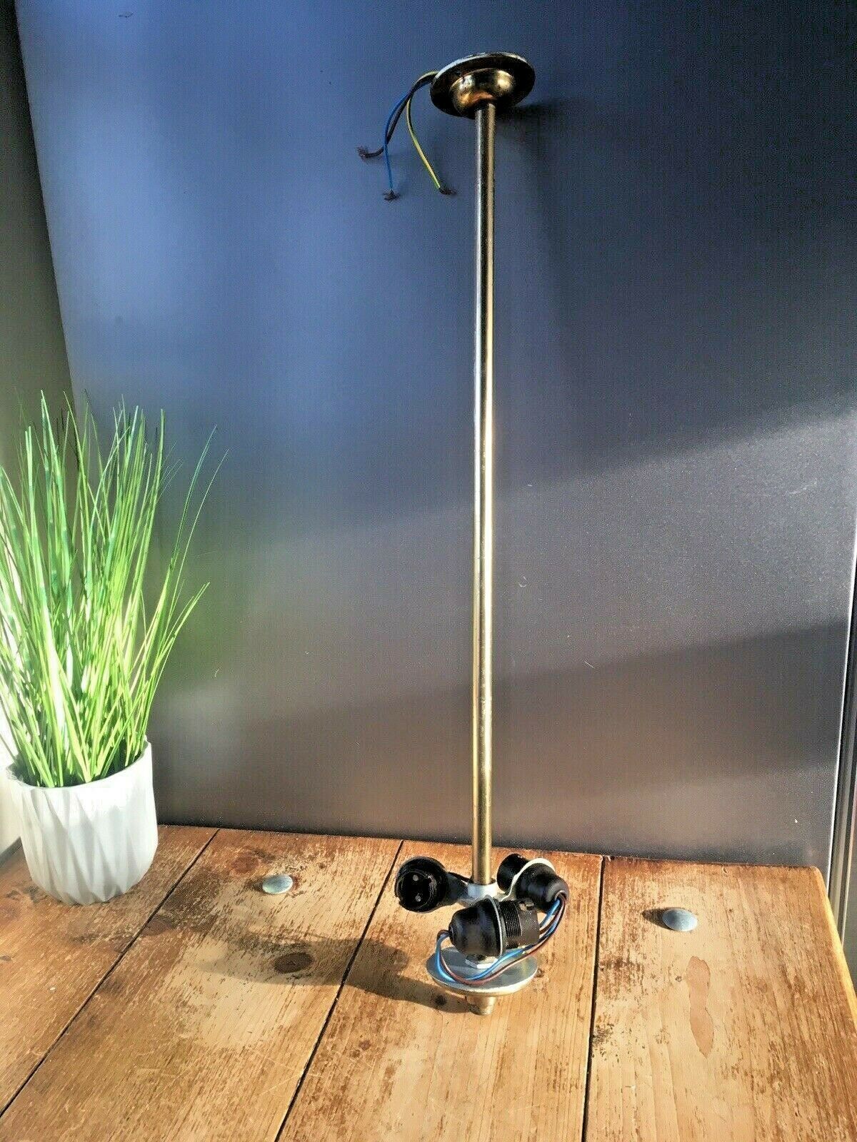 Mid Century Brass Light Fitting Ceiling Pole 3 Bulb Lamp Shade Holder 60's 70's photo vintage