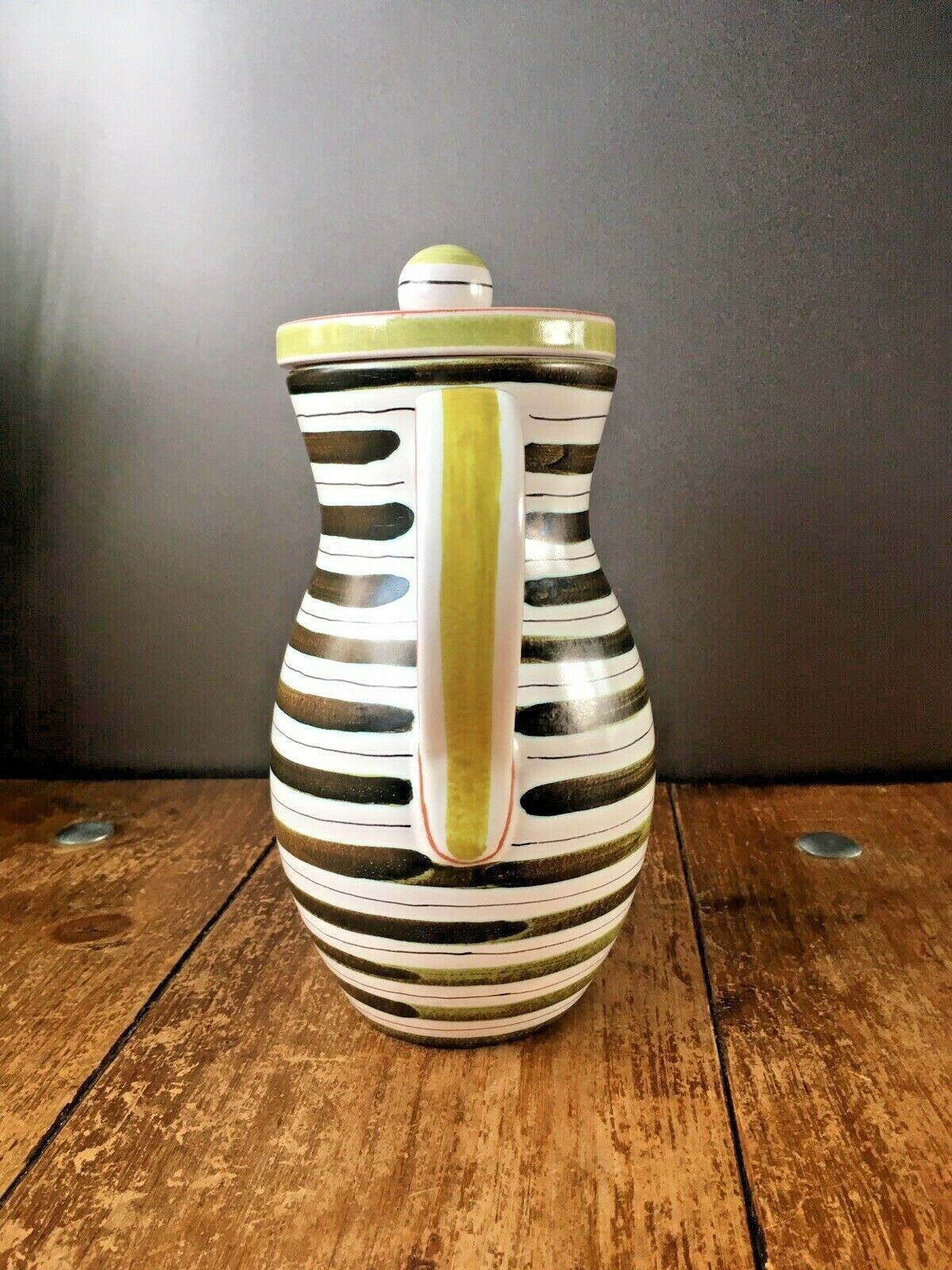 Mid Century Stig Lindberg Gustavsberg Swedish Pottery Striped Faience Coffee Pot photo vinterior