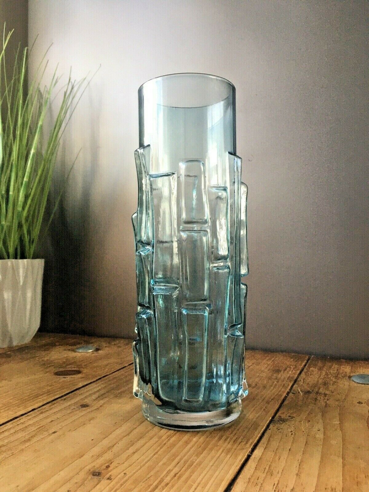 Retro 60s Aseda Bo Borgstrom Textured Bamboo Bark Scandinavian Glass Vase B5/832