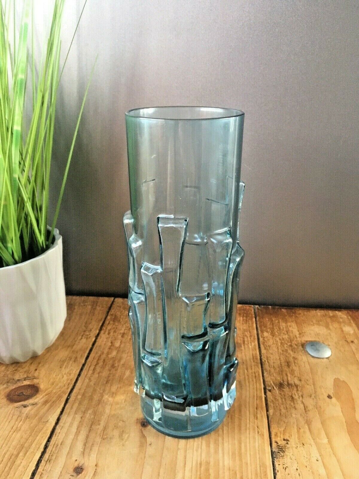 Retro 60s Aseda Bo Borgstrom Textured Bamboo Bark Scandinavian Glass Vase B5/832 photo 65.0