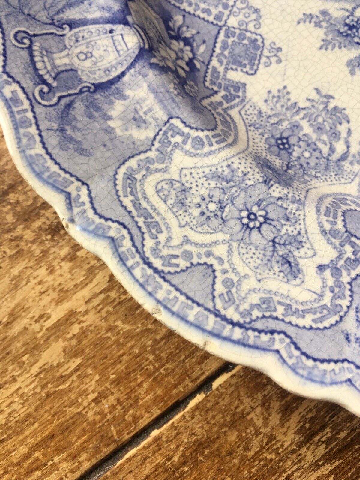 Rare Antique C1816 John Rogers & Son Vase Pattern Blue & White Plate Cows Sheep photo Home Decor