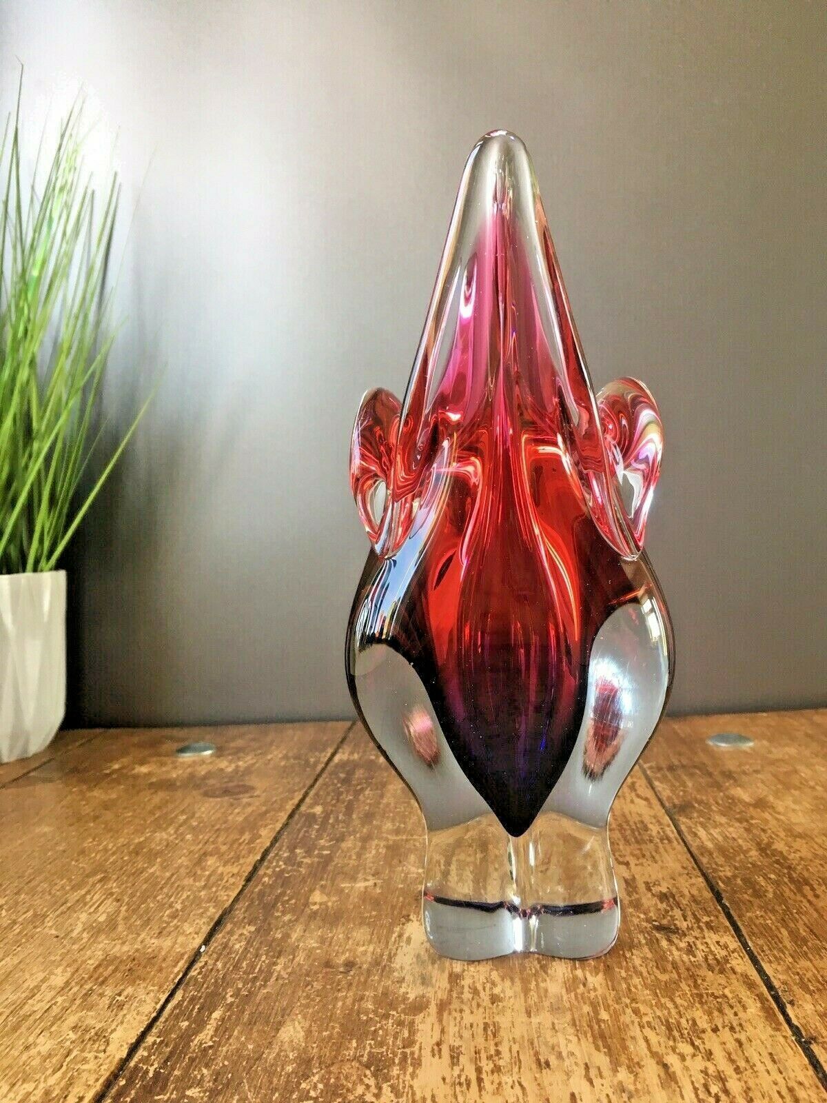 Large Heavy Pink Red Blue Czech Chribska Freeform Art Glass Vase Josef Hospodka photo buy