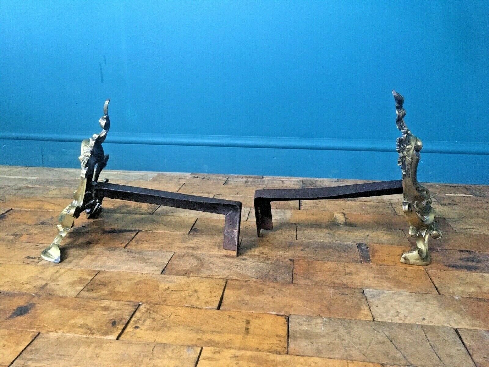Superb Antique C1860 Charles Casier French Rococo Fireside Fire Dogs Andirons Chenets photo vinterior