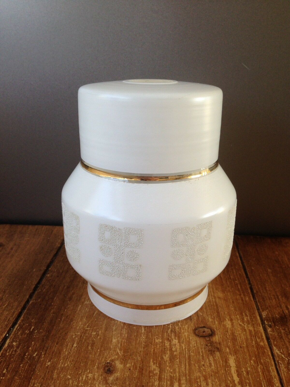 Super Retro 60s 70s Gold & White Abstract Glass Light Lamp Shade Mid Century photo 50.0