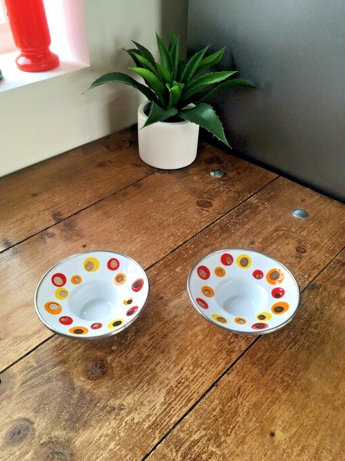 photo vinterior Pair Of 1980's Ikea Multicoloured Enamel Tea Light Candle Holders Space Age Ufo