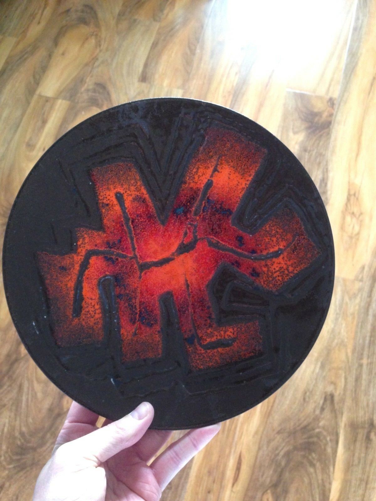photo furniture Dutch Mid Century Richard Braun Orange Abstract Enamel Dish Bowl Ijmuiden Steel