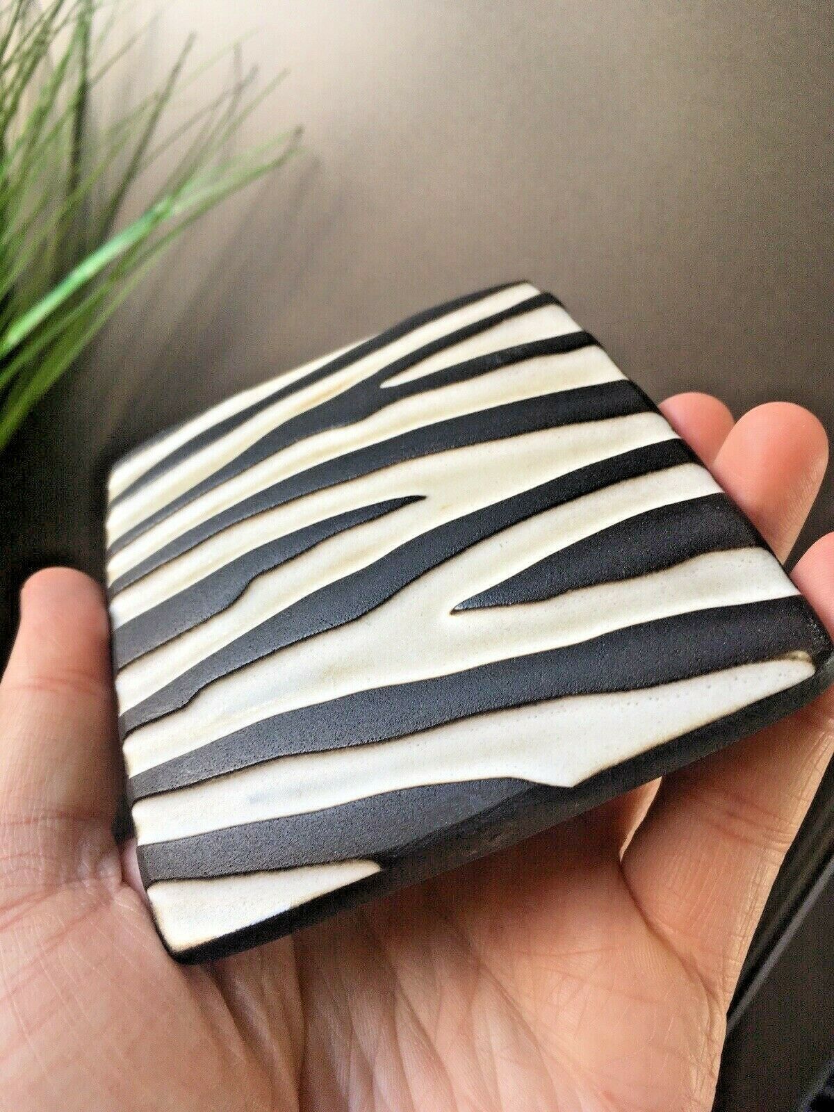 Home Decor 50's Mid Century Modern Jaap Ravelli Textured Zebra Animal Print Trinket Box Pot photo