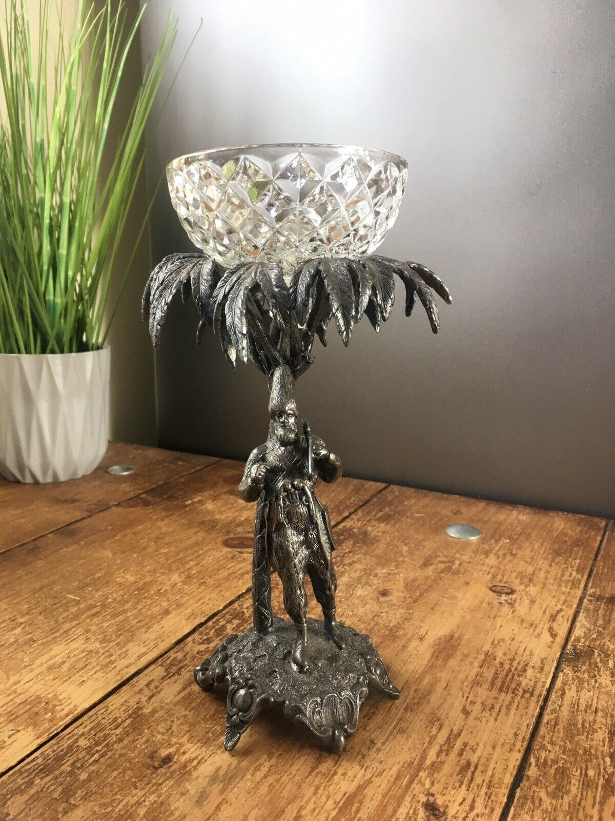 Rare Antique Walker & Hall Silver Plated & Glass Robinson Crusoe Sweetmeats Dish