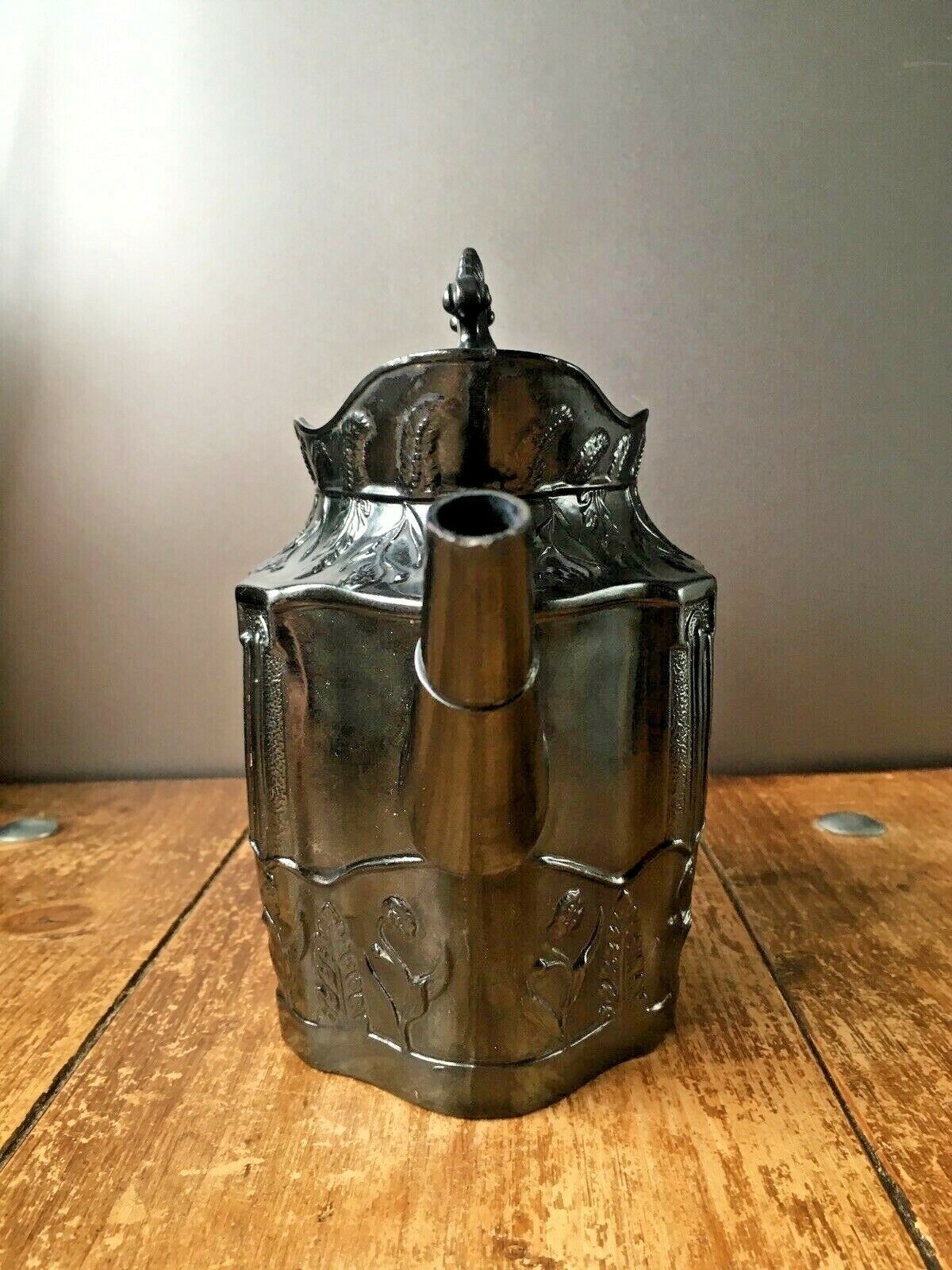 Rare Early 19th Century Black Basalt Neoclassical Leaves Teapot Castleford Style photo buy