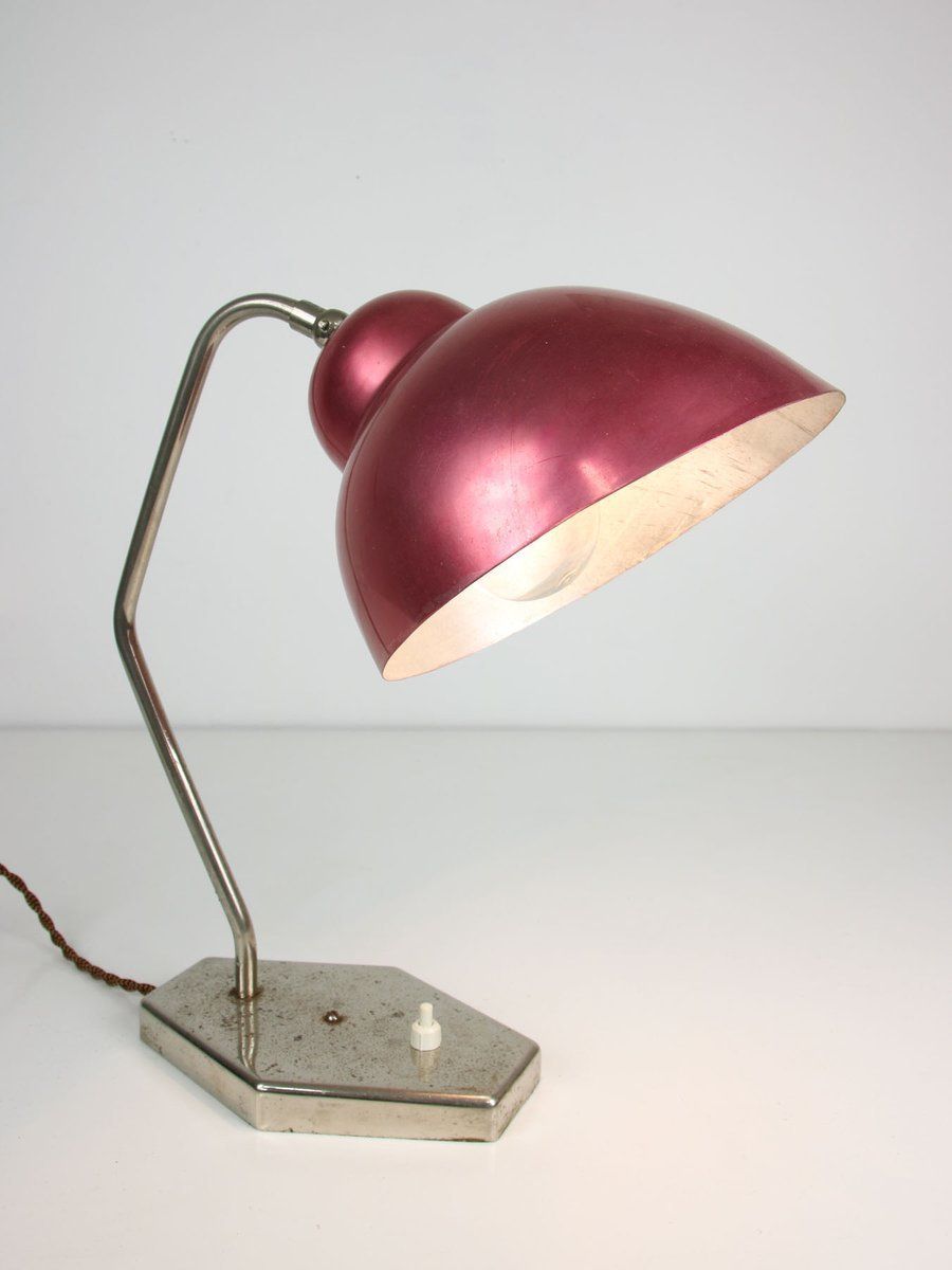 Mid Century Gold And Red Table Lamps, 1950s, Set Of 2 photo Lighting