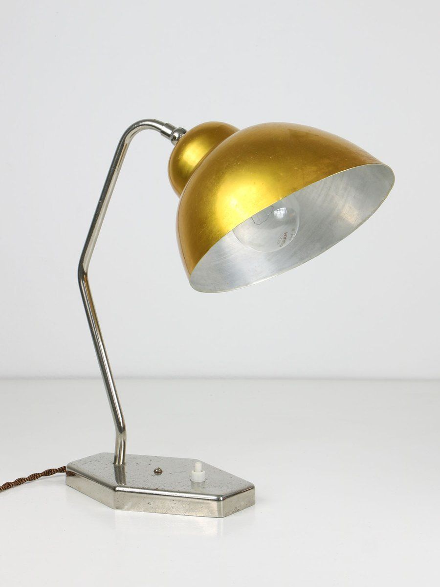 photo for sale Mid Century Gold And Red Table Lamps, 1950s, Set Of 2