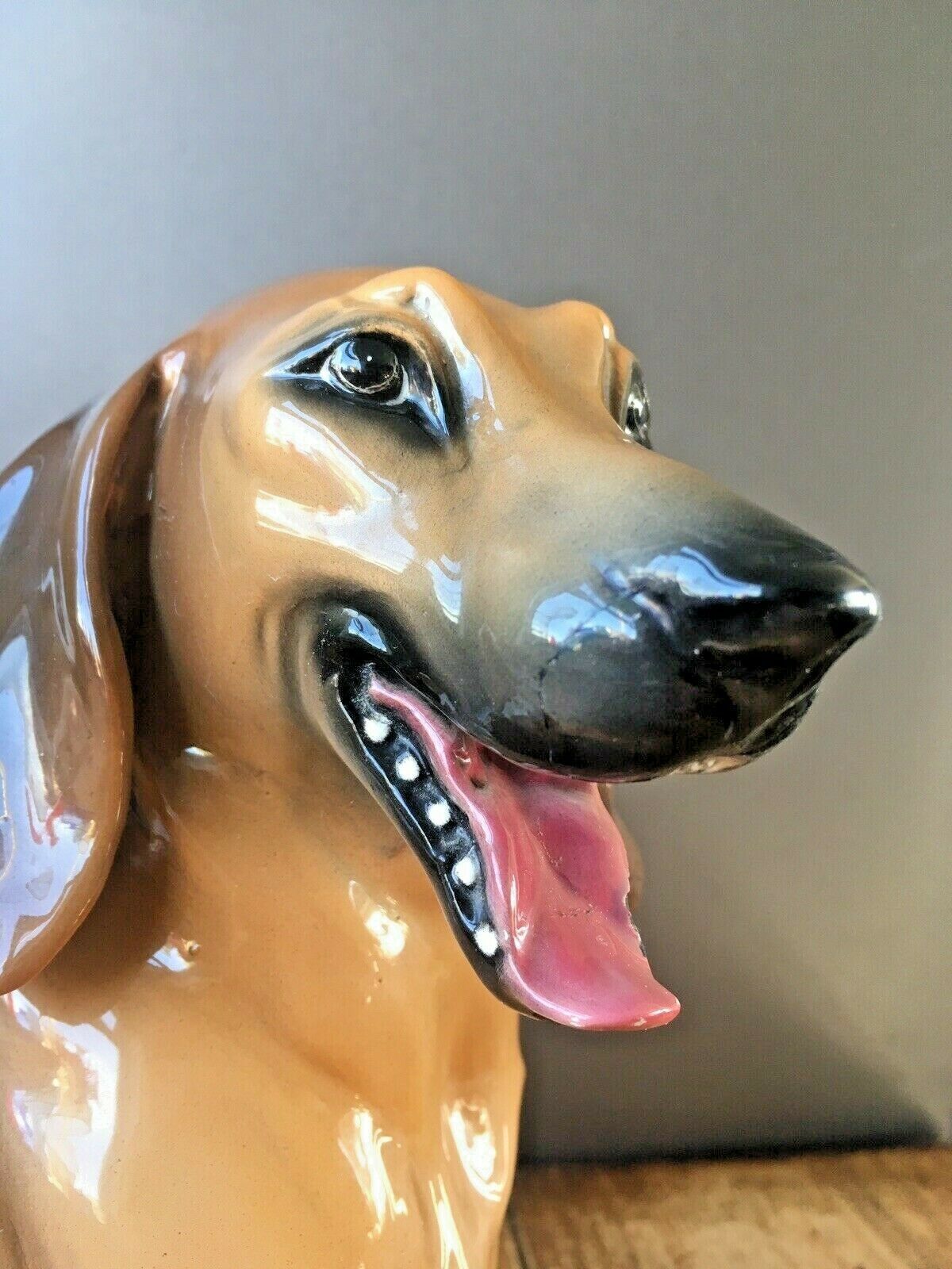 Large Antique / Vintage Italian Pottery Fireside Sitting Dachshund Sausage Dog photo furniture