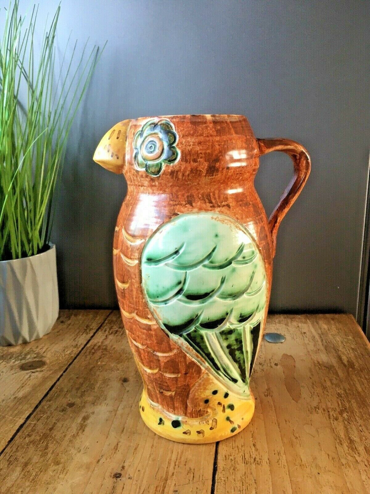 Beautiful Rare Hj Wood Ltd Pottery Owl Art Deco Water Jug Pitcher Vase Vintage photo furniture