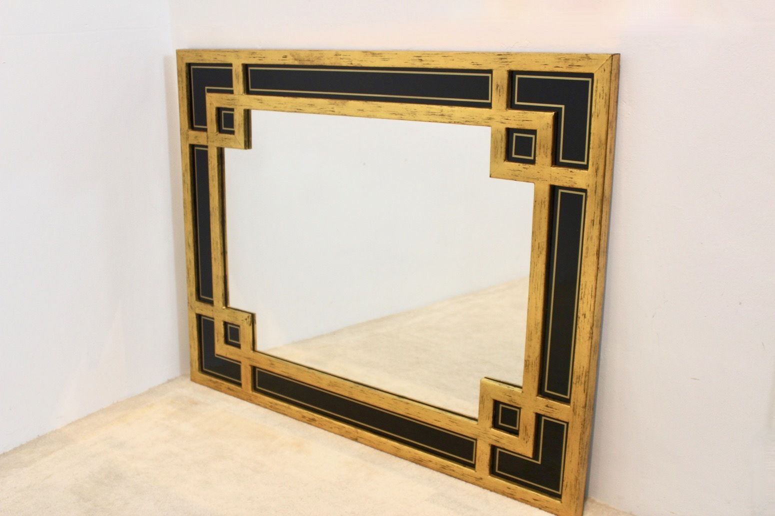 Giltwood And Black Glass Mirror By Deknudt Belgium photo vintage