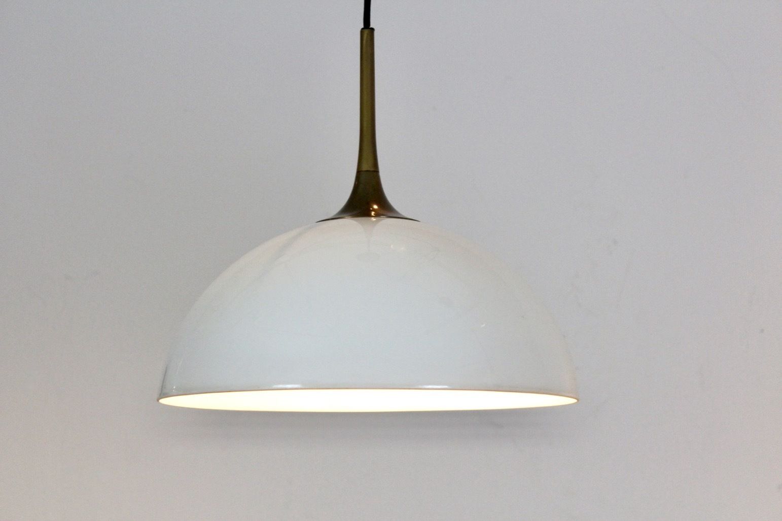 photo furniture Pair Of Brass And White Opal Glass Pendant Lights By Florian Schulz