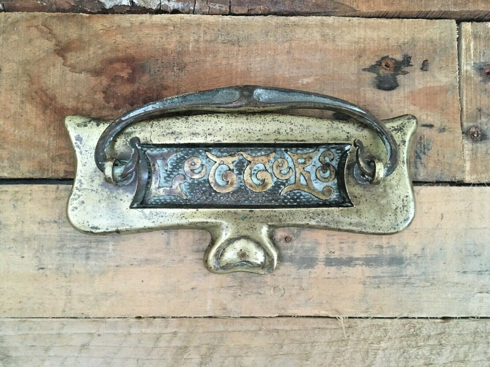 photo for sale Reclaimed Antique Art Nouveau Brass Door Knocker Letter Box Mail Posting Slot