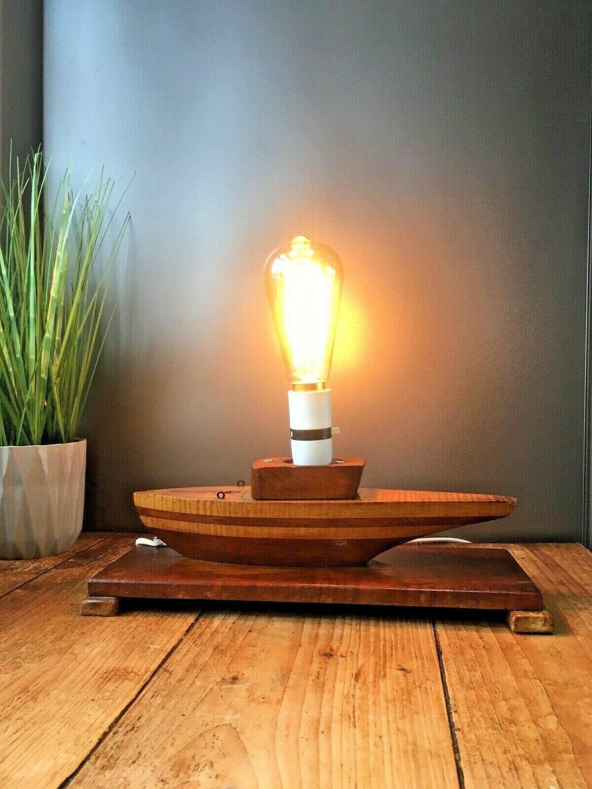 Art Deco Two Tone Wooden Sailing Ship Lamp Base Yacht Boat Vintage Retro Project
