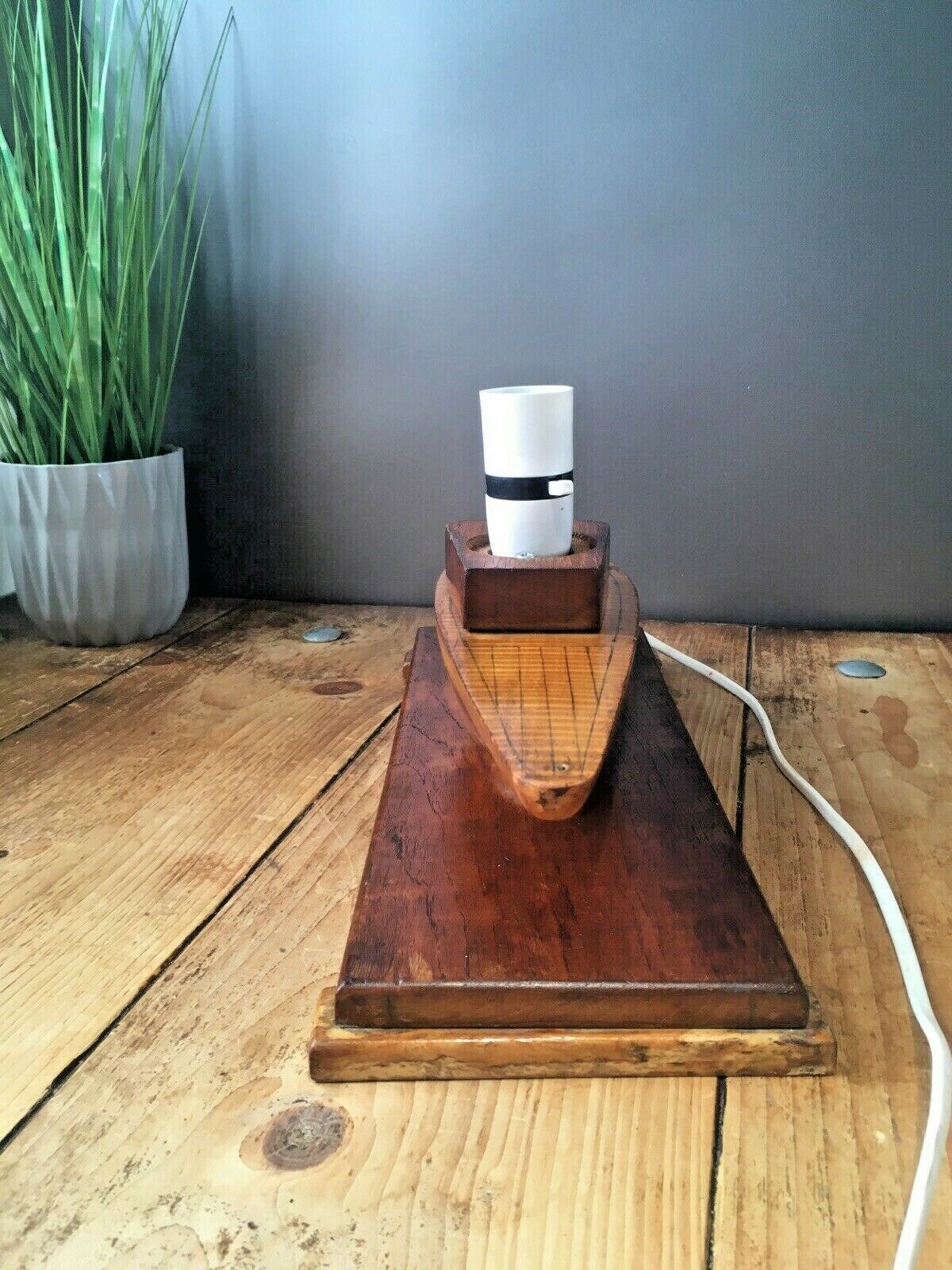 Art Deco Two Tone Wooden Sailing Ship Lamp Base Yacht Boat Vintage Retro Project photo 50.0