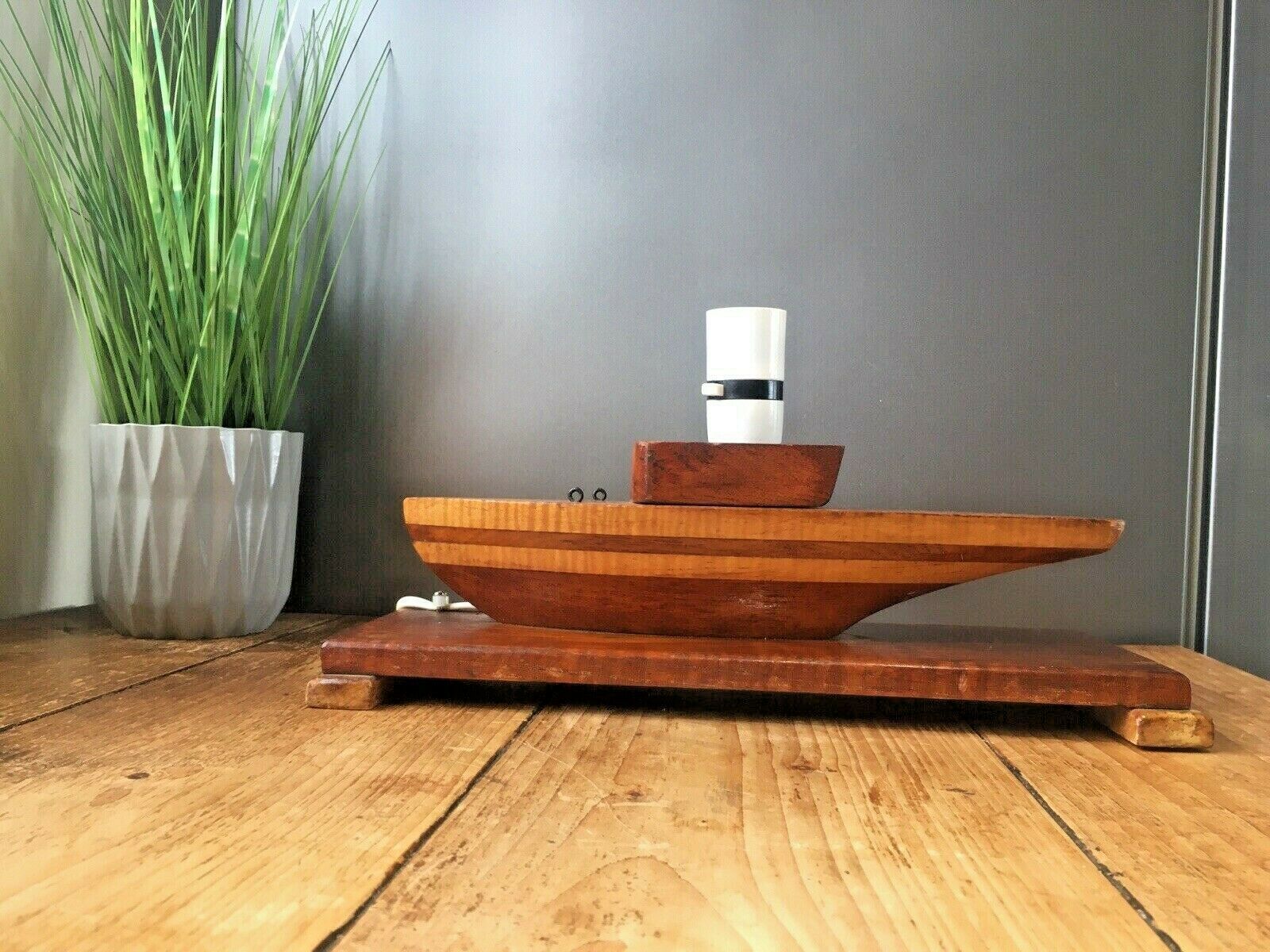 photo for sale Art Deco Two Tone Wooden Sailing Ship Lamp Base Yacht Boat Vintage Retro Project