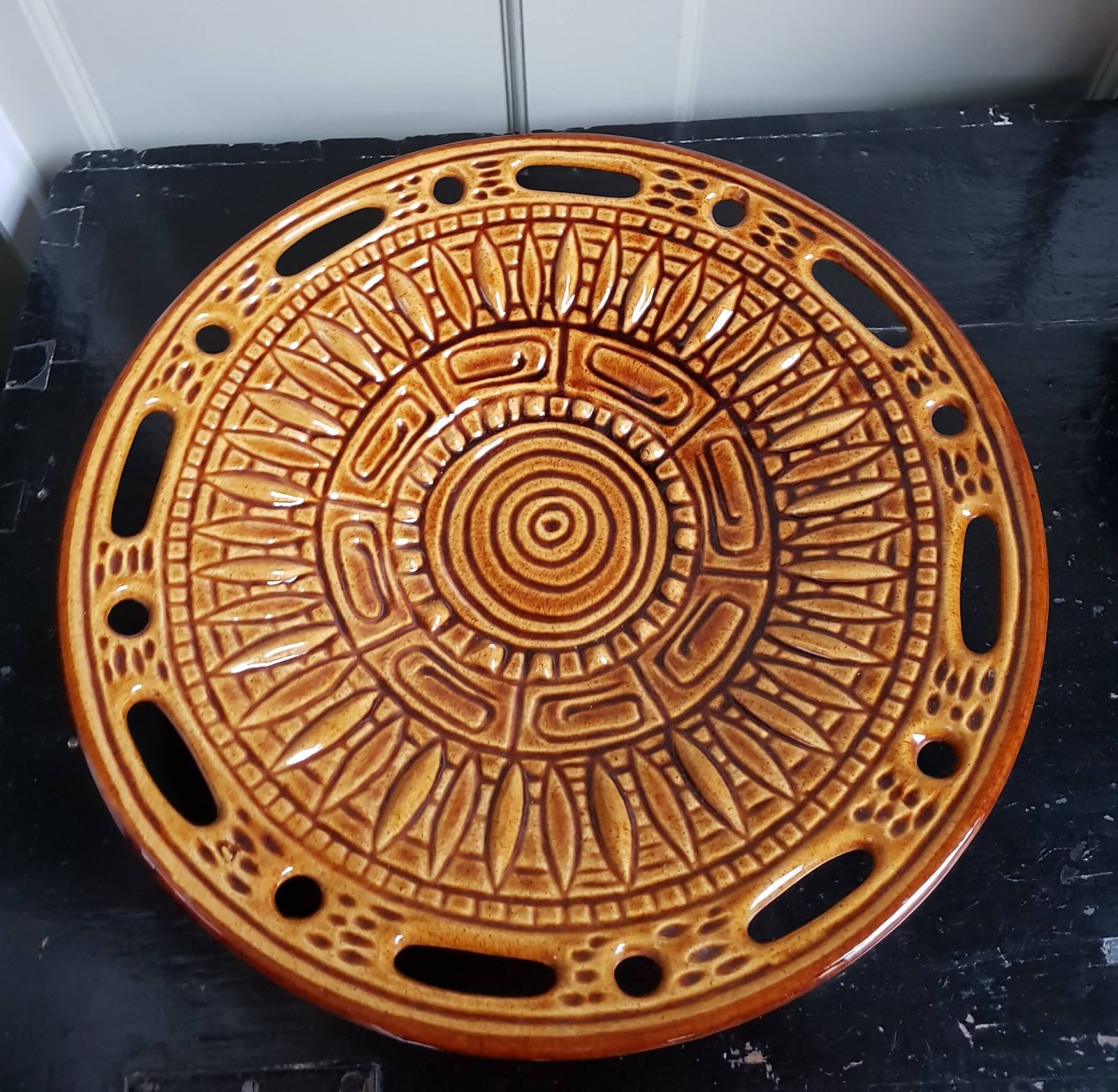 Large Mid Century Modern French Ceramic Sunflower Plate   1950s 1960s   Grottes De Dieulefit photo Home Decor