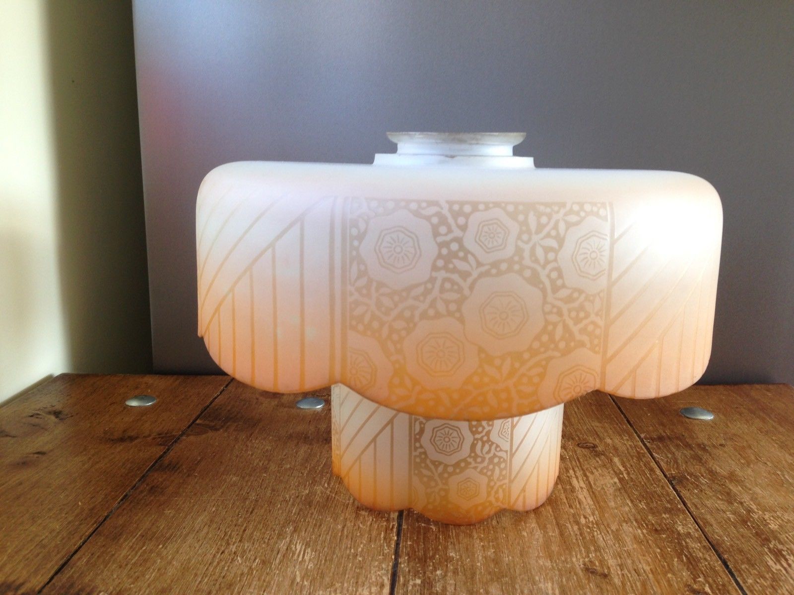 2 Piece Art Deco Orange Frosted Floral Flower Power Glass Ceiling Light Shade photo furniture