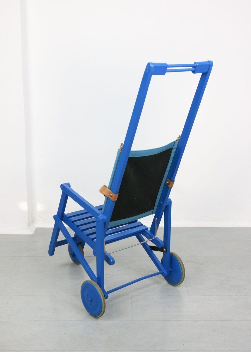 Mid Century Blue Wooden Foldable Stroller, 1960s photo Home Decor