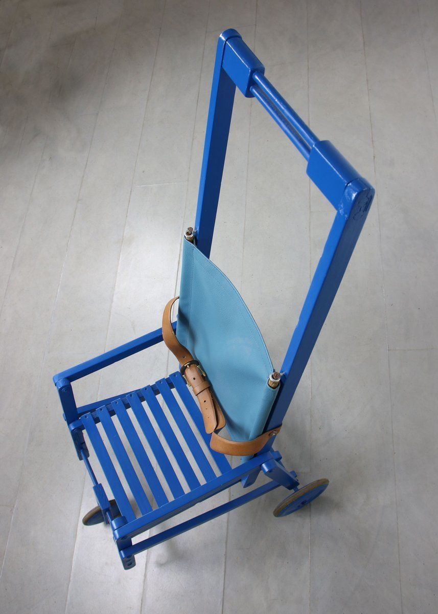 photo furniture Mid Century Blue Wooden Foldable Stroller, 1960s