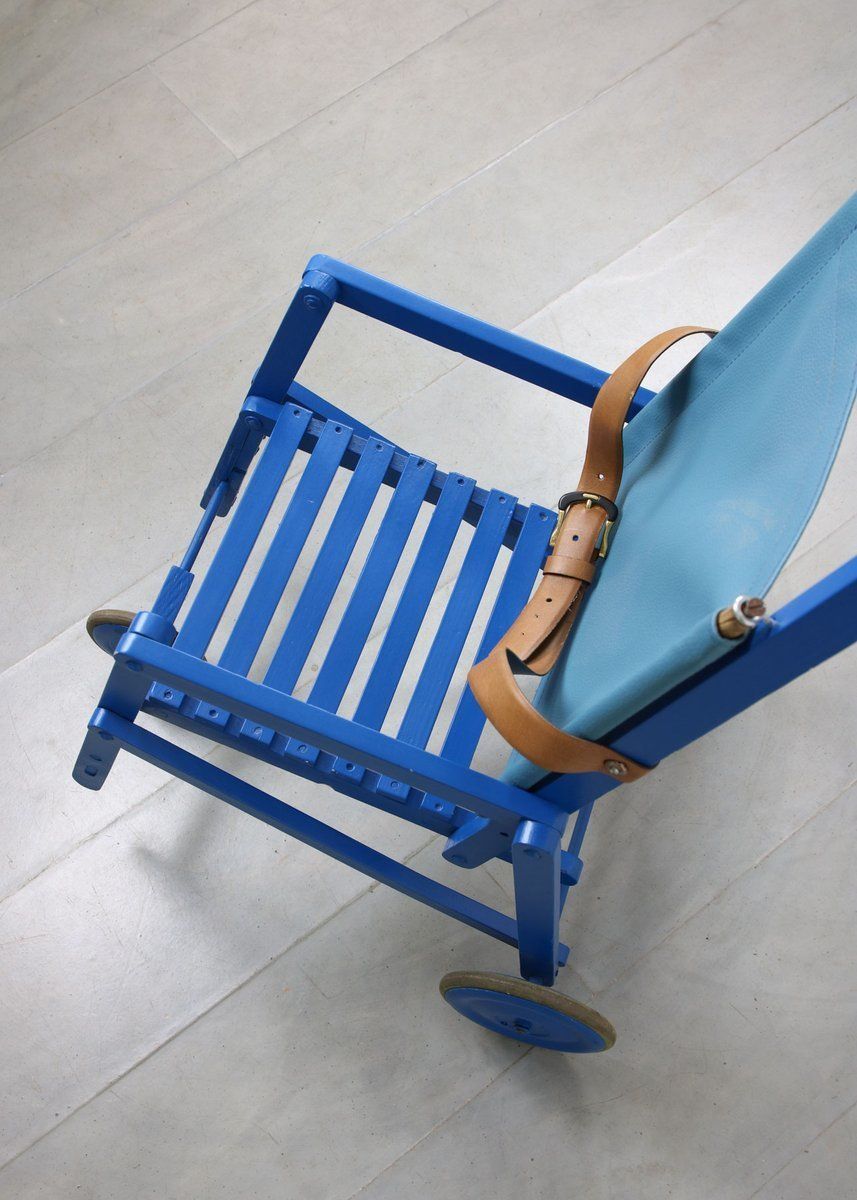 photo for sale Mid Century Blue Wooden Foldable Stroller, 1960s