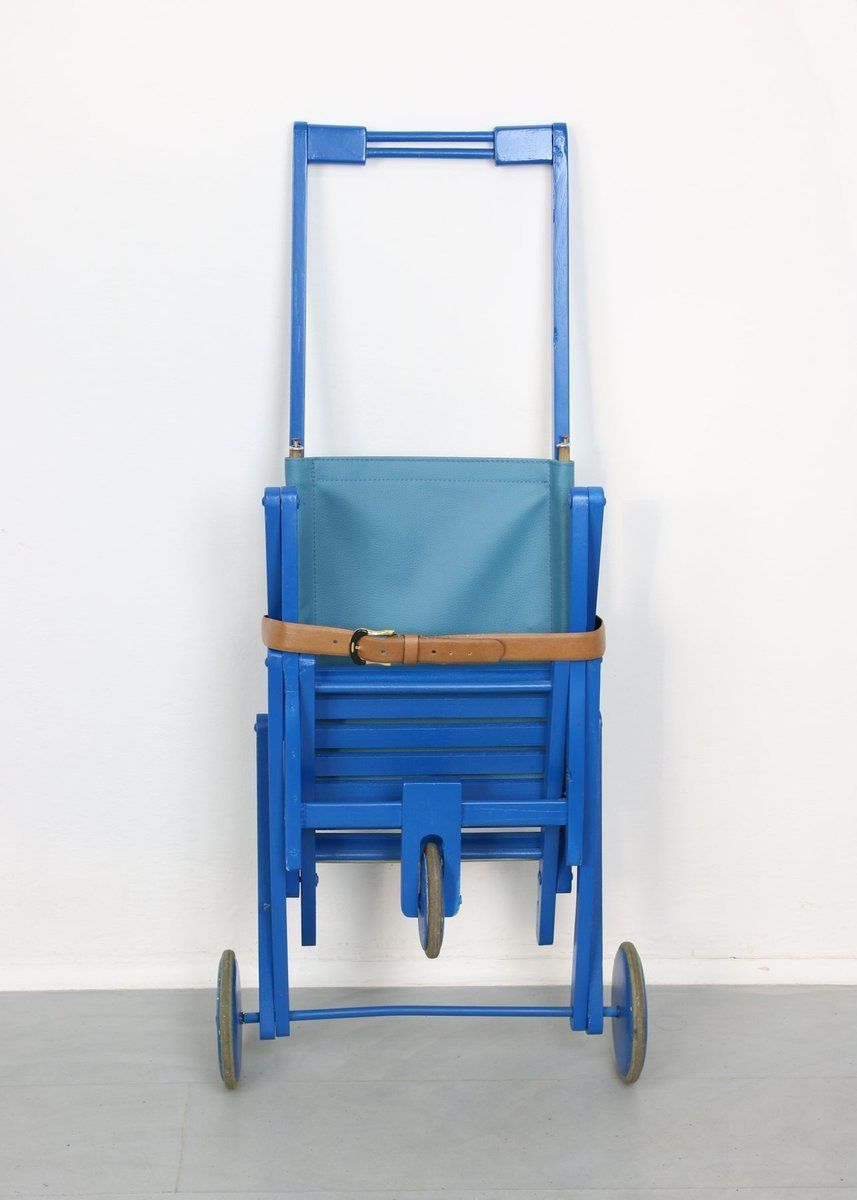 Home Decor Mid Century Blue Wooden Foldable Stroller, 1960s photo