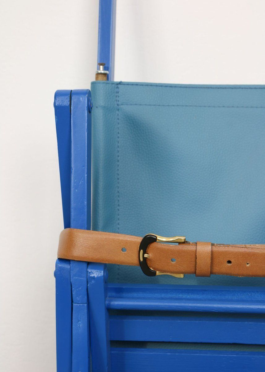 470.0 Mid Century Blue Wooden Foldable Stroller, 1960s photo
