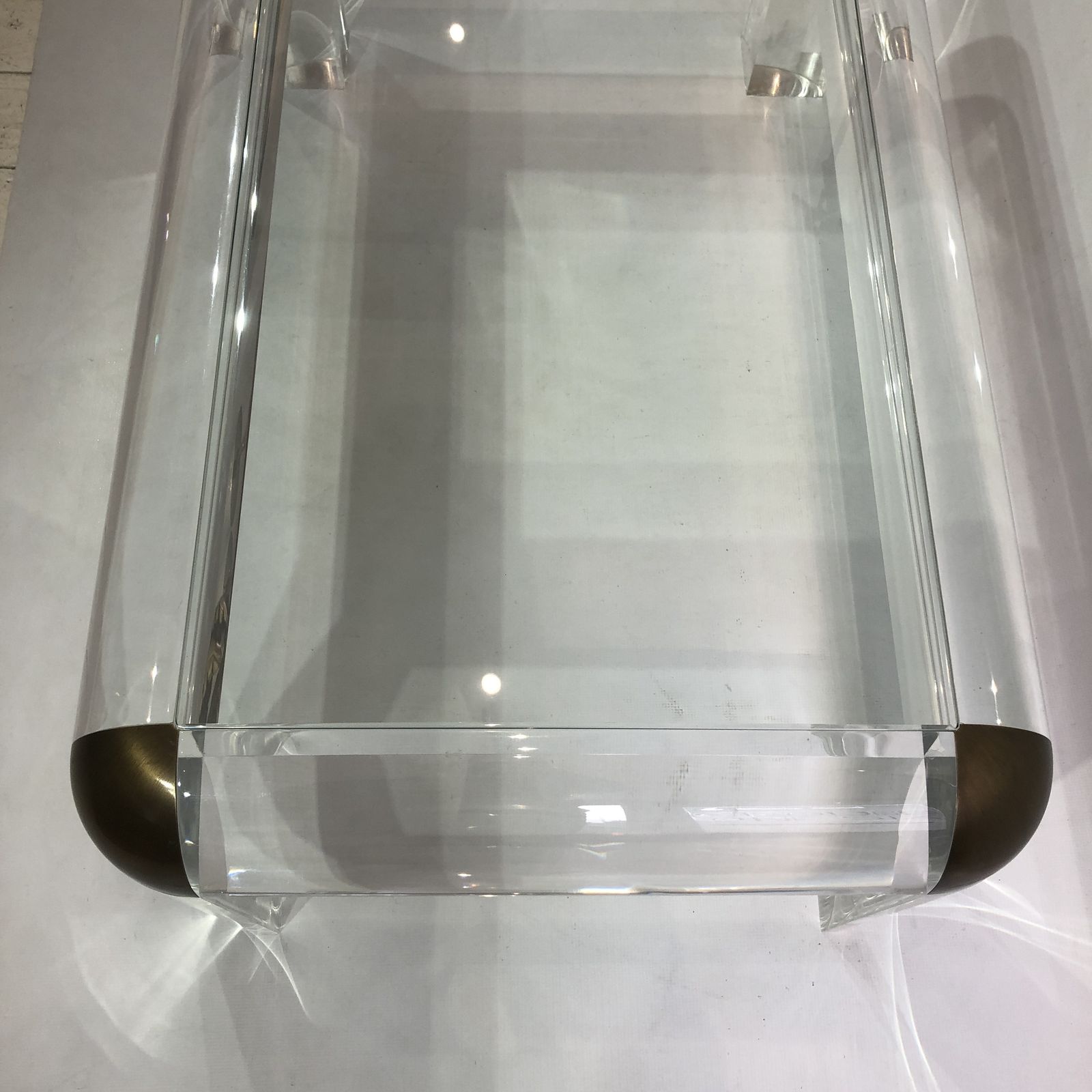 Lucite And Brass Karl Springer Style Coffee Table 1970s Modernist Mid Century photo for sale