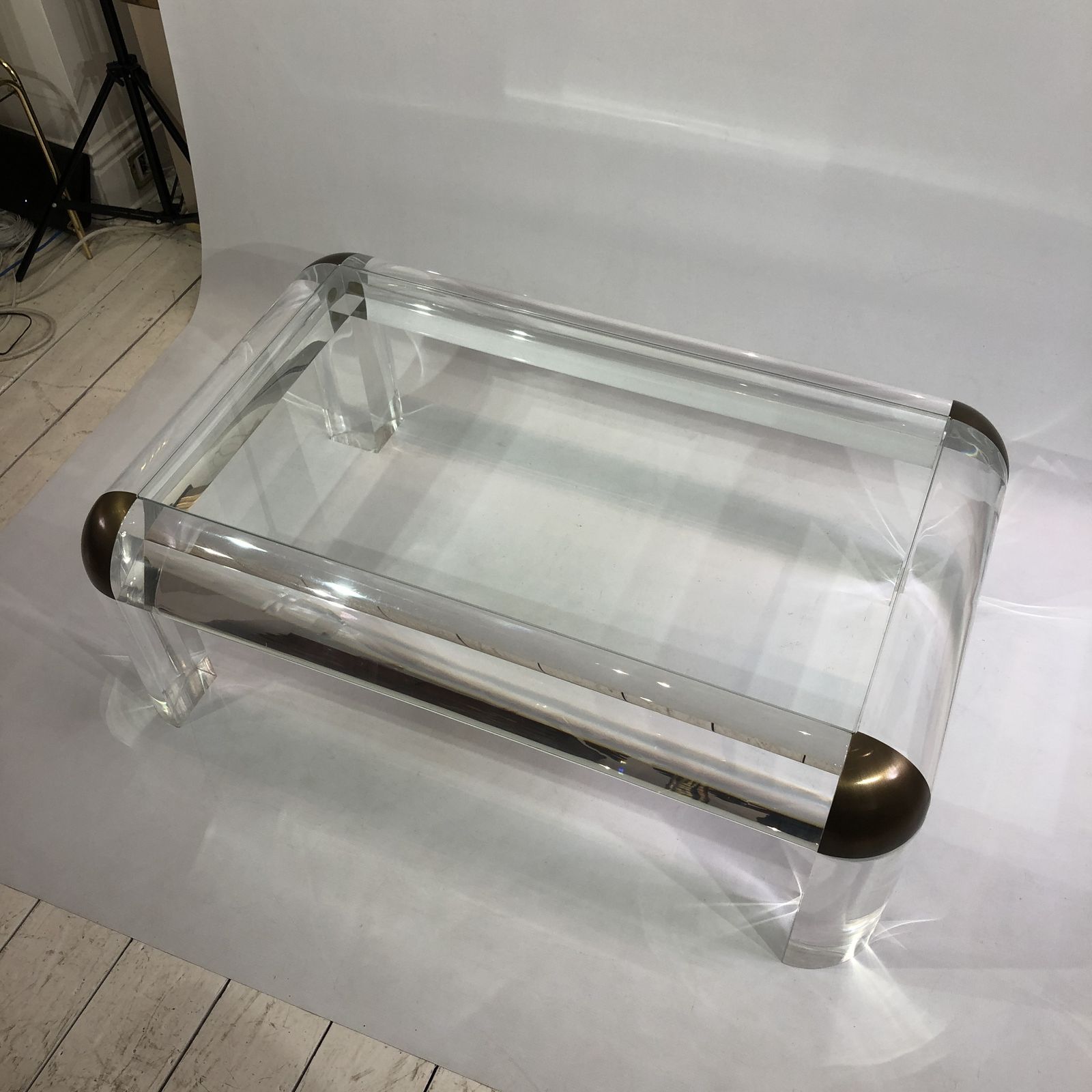 Lucite And Brass Karl Springer Style Coffee Table 1970s Modernist Mid Century photo Furniture