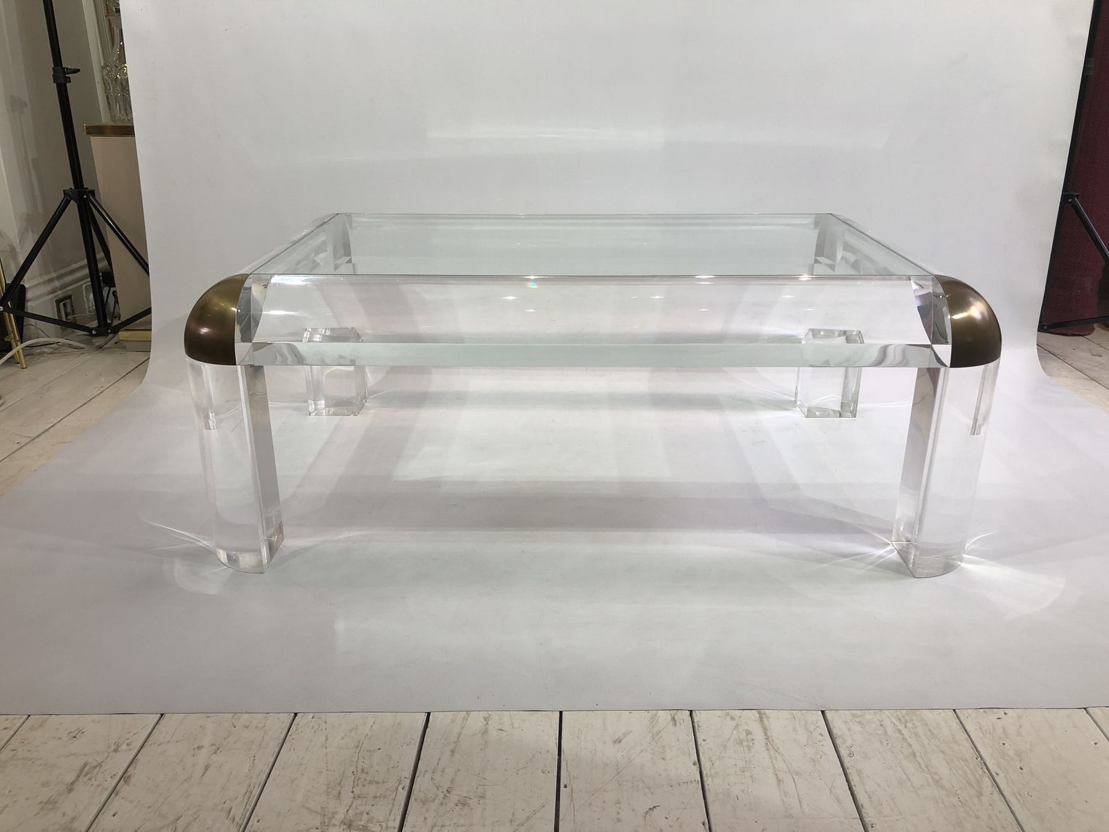 Lucite And Brass Karl Springer Style Coffee Table 1970s Modernist Mid Century photo buy