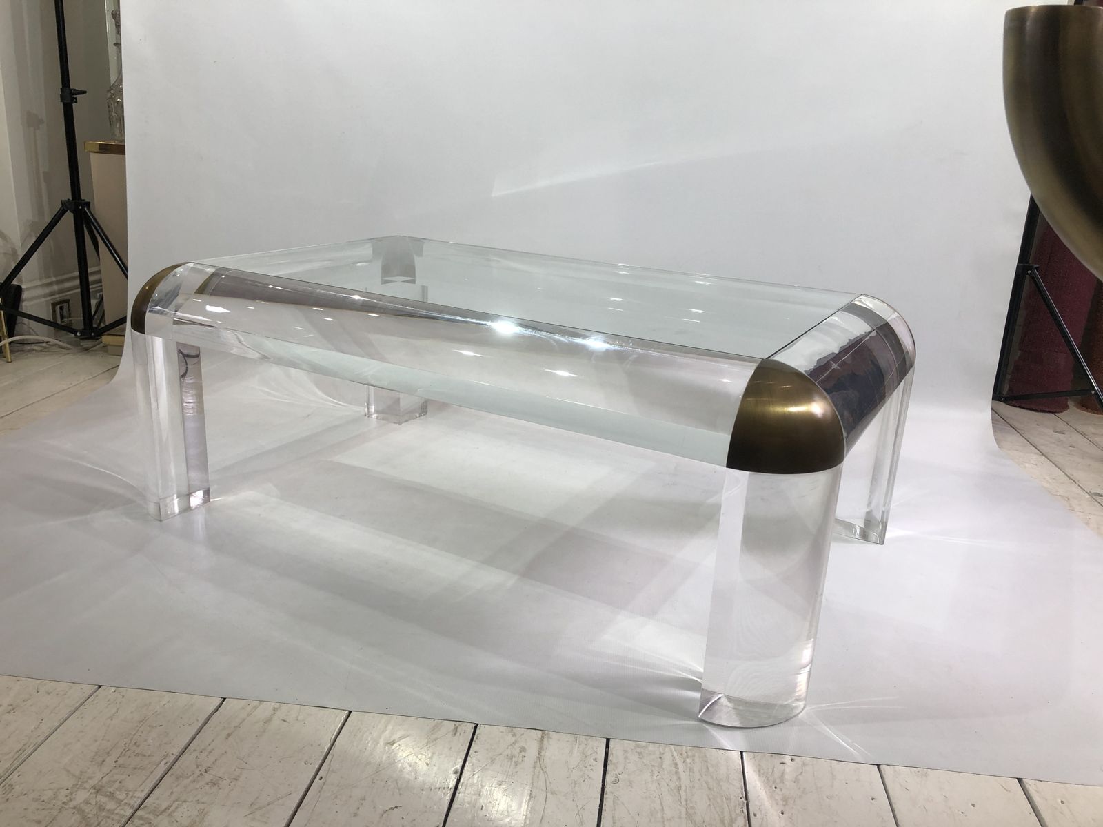 Furniture Lucite And Brass Karl Springer Style Coffee Table 1970s Modernist Mid Century photo