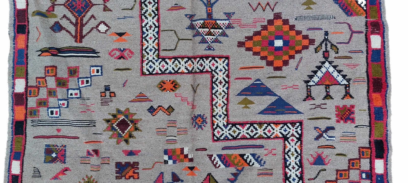 Handmade Traditional Moroccan Rug. Berber Carpet Natural Wool And Camel Hair / 8.3x5.4 Ft photo Textiles