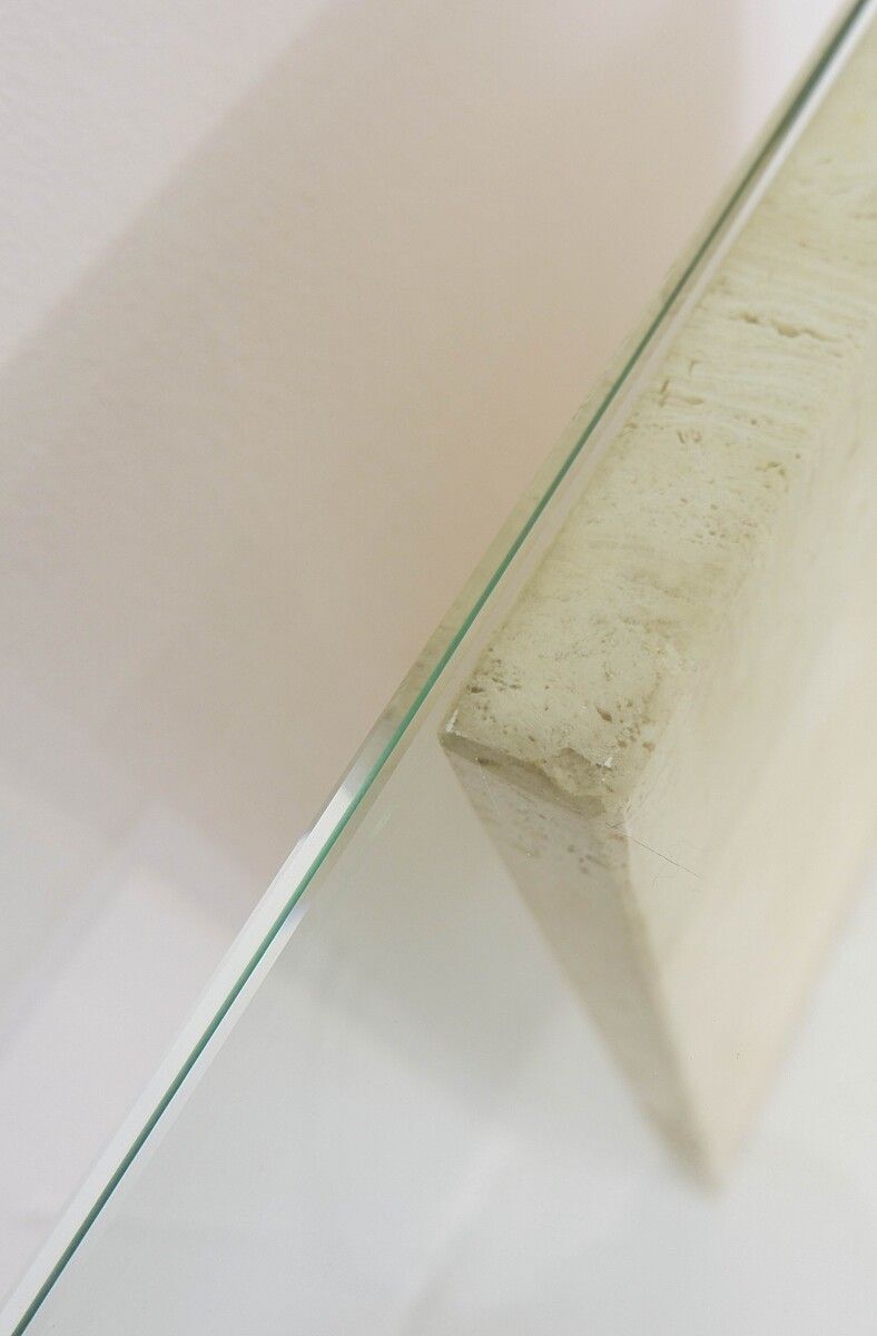 1970's Large Italian Travertine And Glass Console Table photo for sale