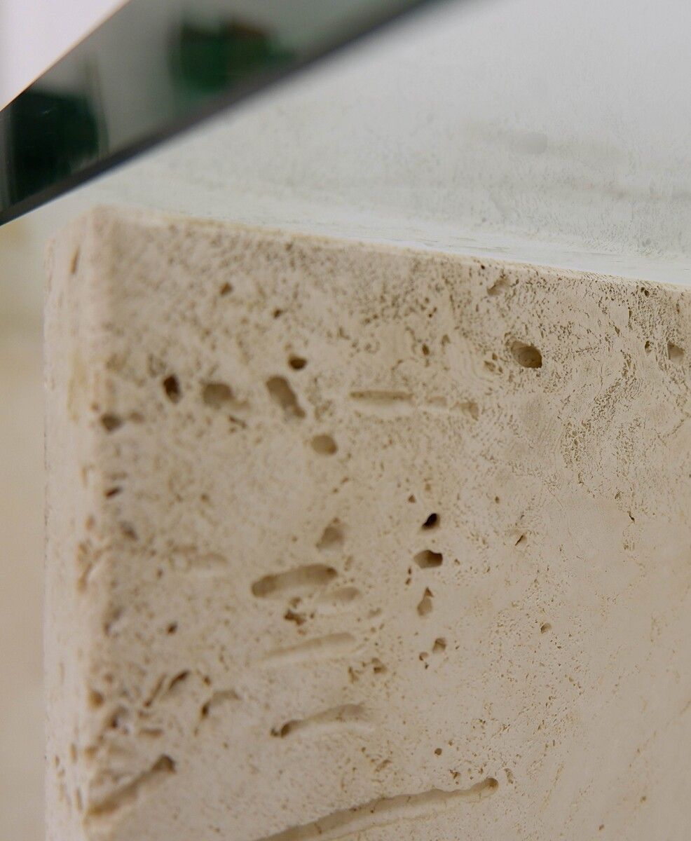 1970's Large Italian Travertine And Glass Console Table photo Furniture
