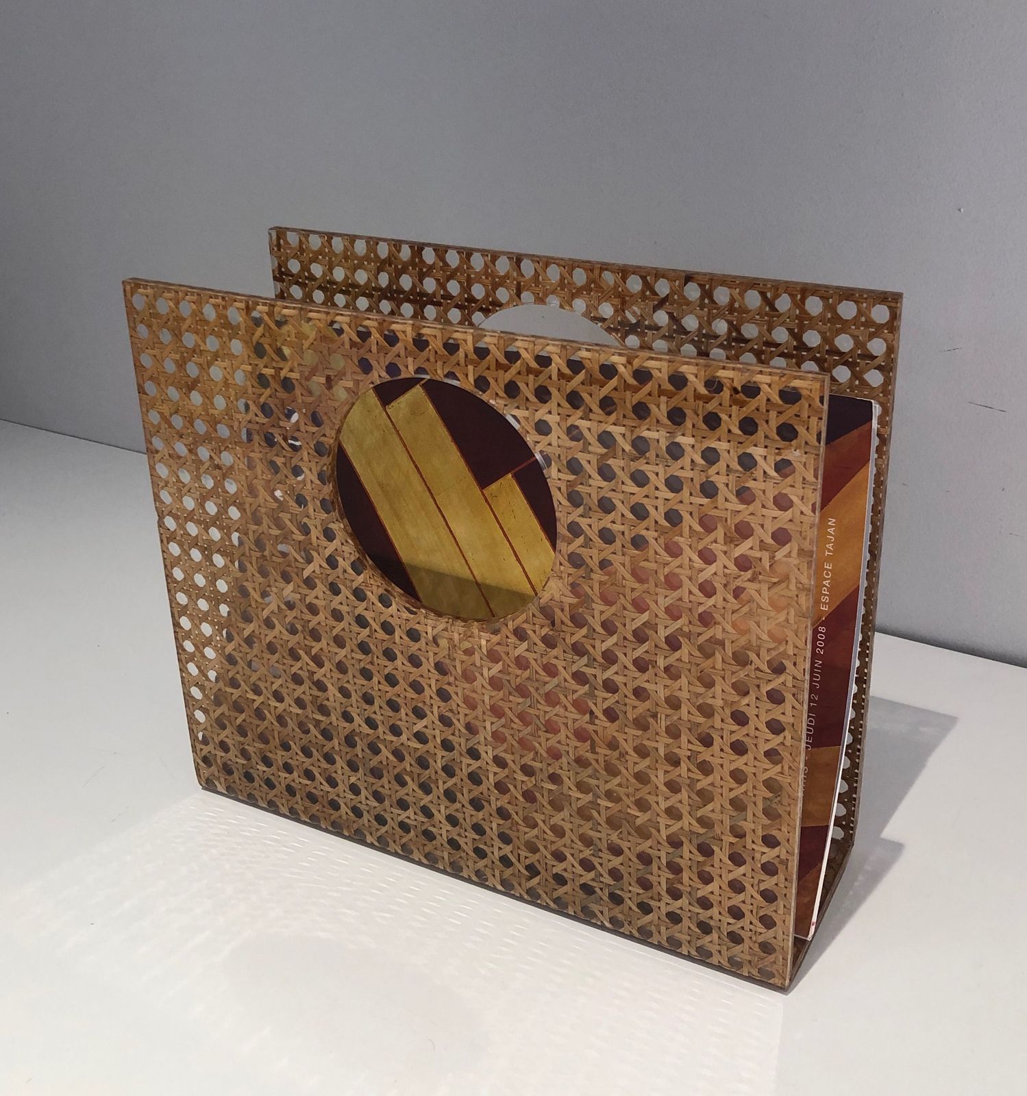 "Handbag" Magazine Rack In Plexiglass And Encrusted Caning In The Style Of Christian Dior And Gabriella Crespi