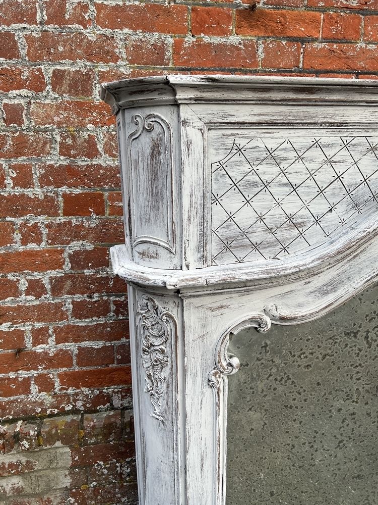 A Spectacular Highly Unusual Large Antique French 19th Century Carved Wood Painted Overmantle Mirror photo furniture