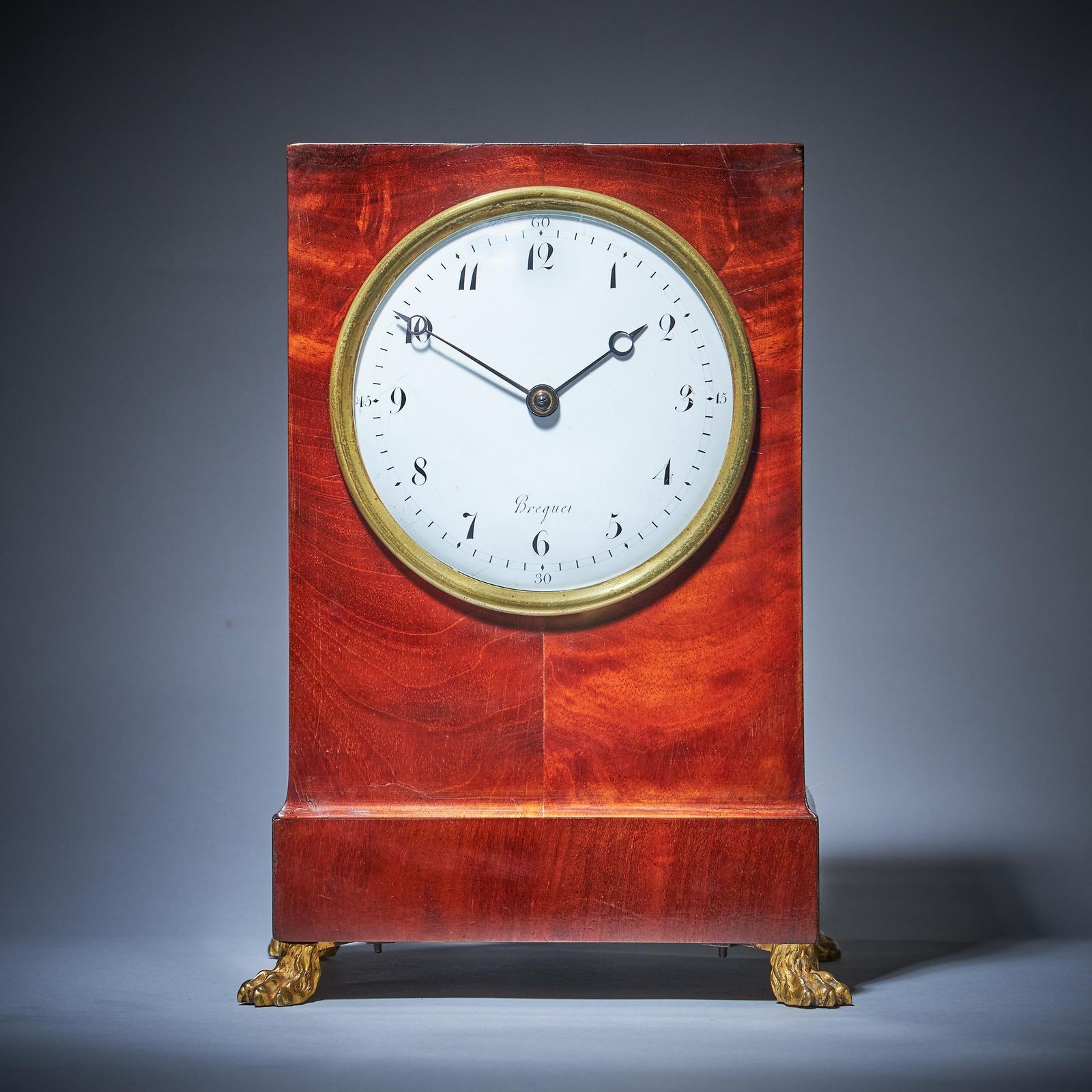 19th Century Flame Mahogany Mantel Clock By Breguet Raised By Lion Poor Feet photo furniture