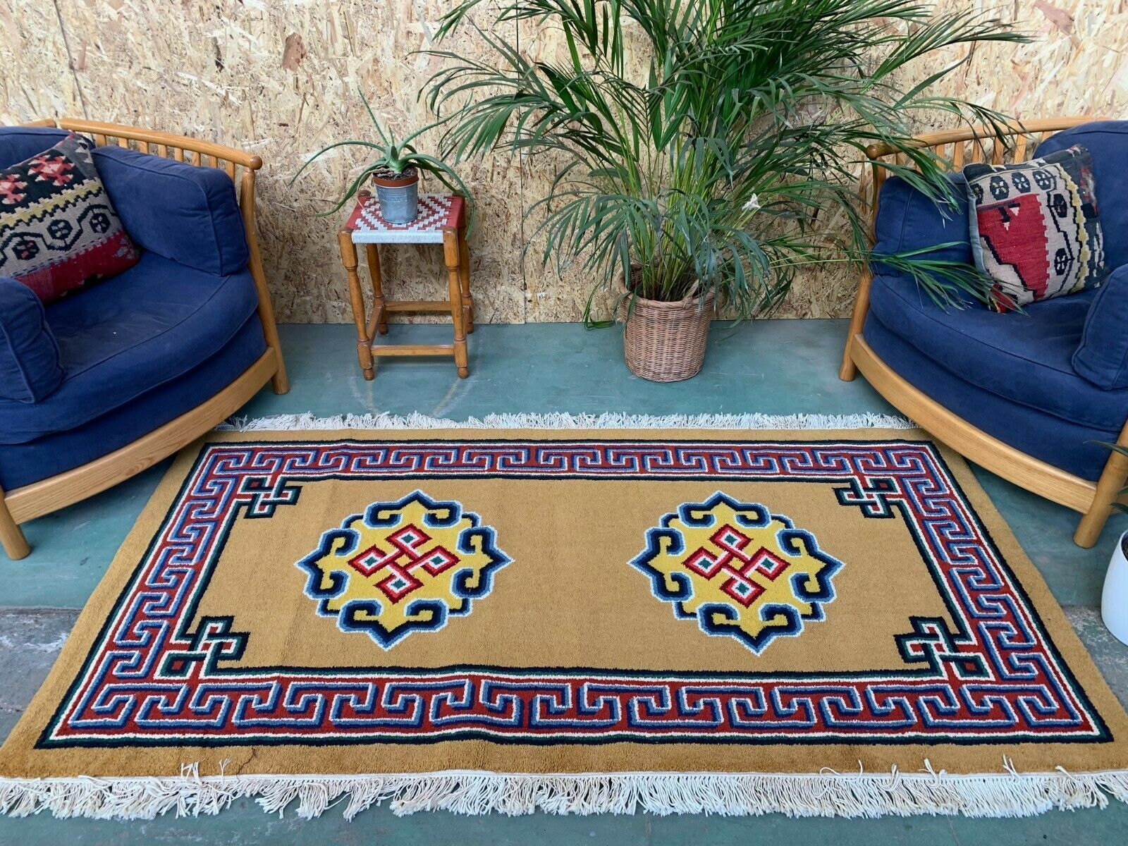 Rare Mongolian Rug 200x105 Cm, Vintage Old Tribal