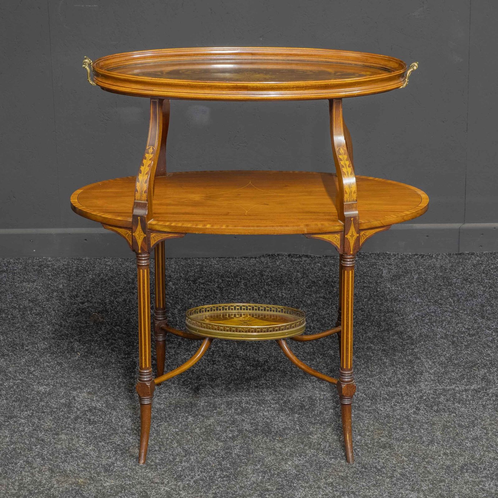 Edwardian Inlaid Mahogany Etagere With Glass Tray Top photo furniture