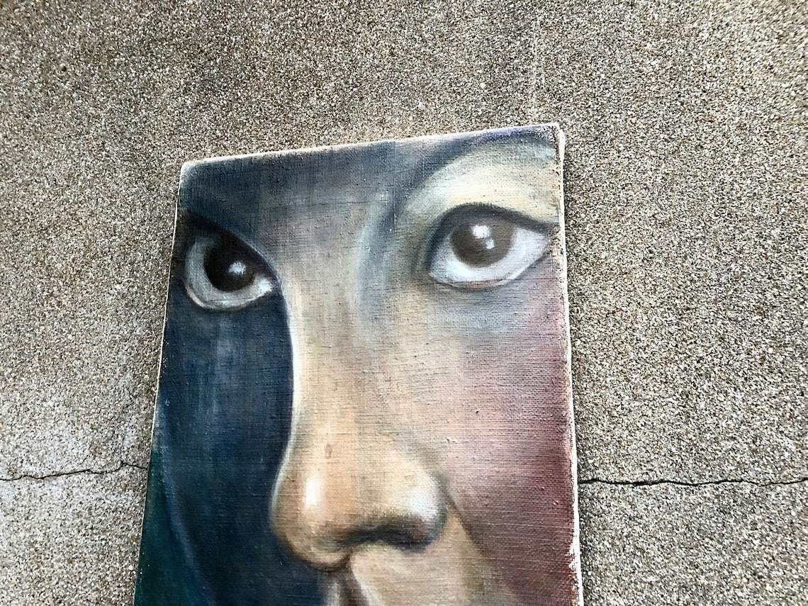 Vintage Original Portrait Painting On Linen Canvas photo Art
