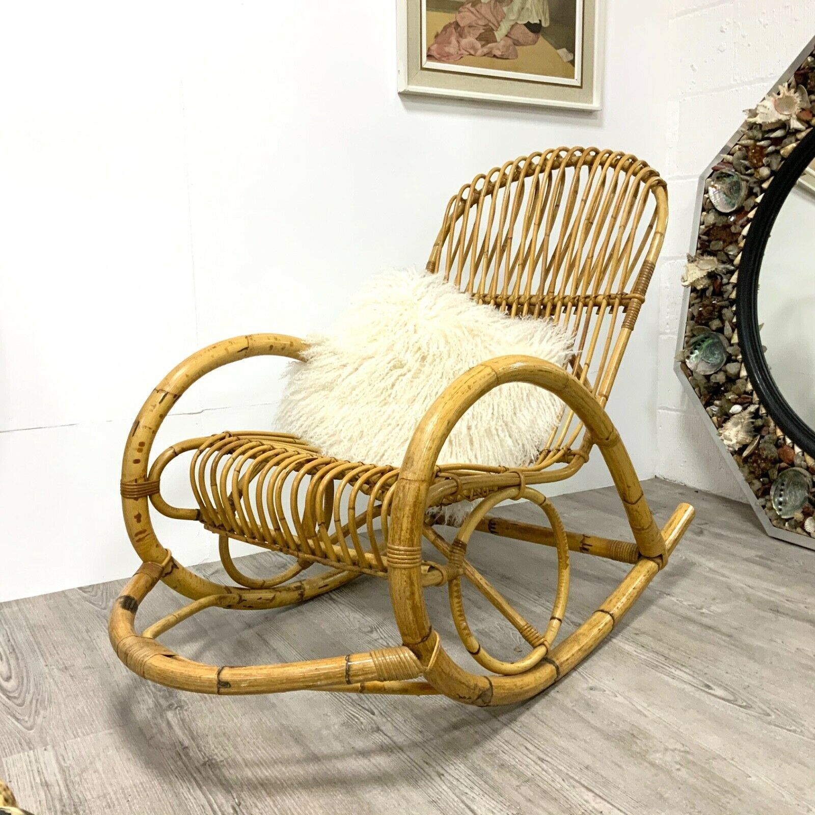 A Bamboo And Wicker Rocking Chair By Dirk Van Sliedregt For Rohe Noordwolde, 70s