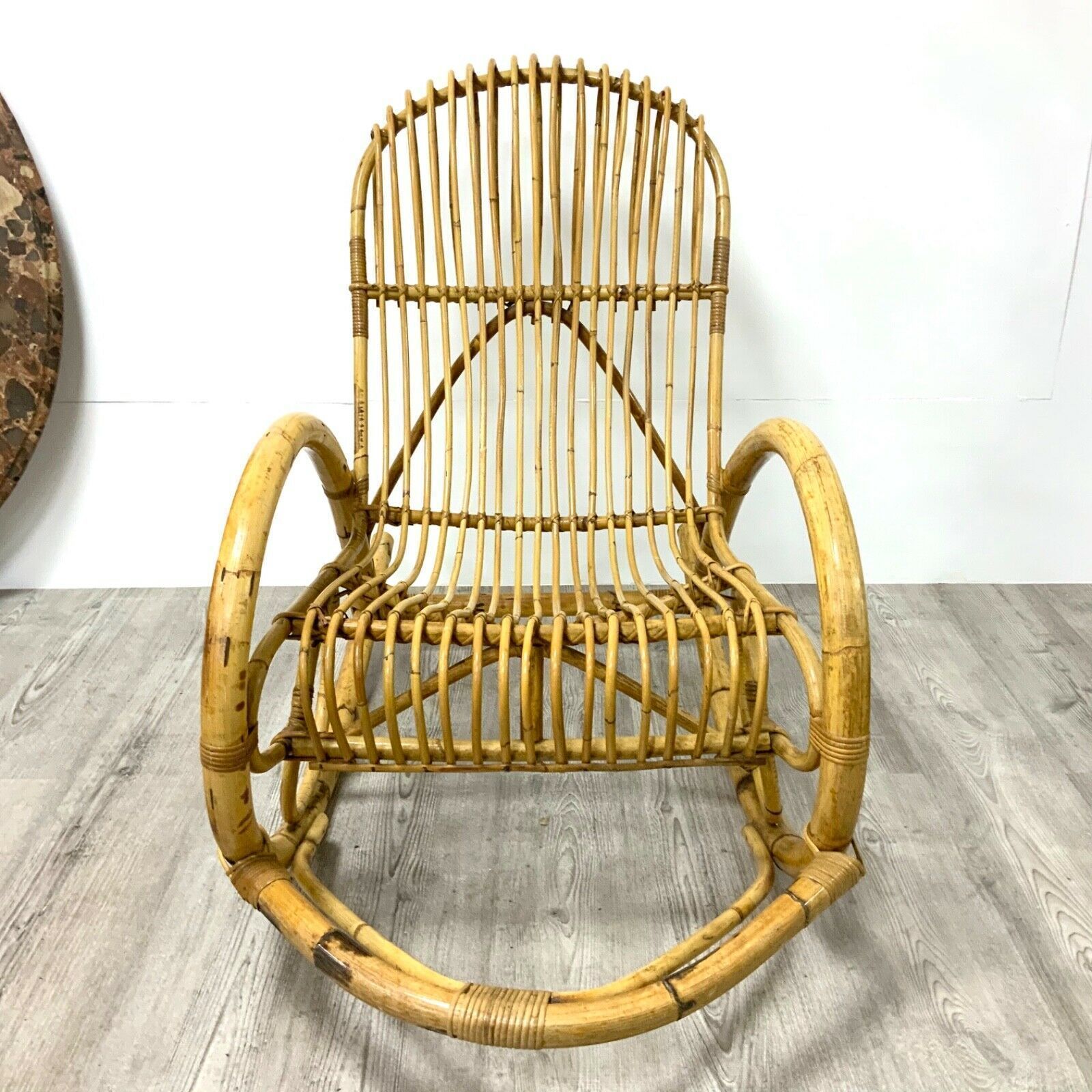 A Bamboo And Wicker Rocking Chair By Dirk Van Sliedregt For Rohe Noordwolde, 70s photo for sale